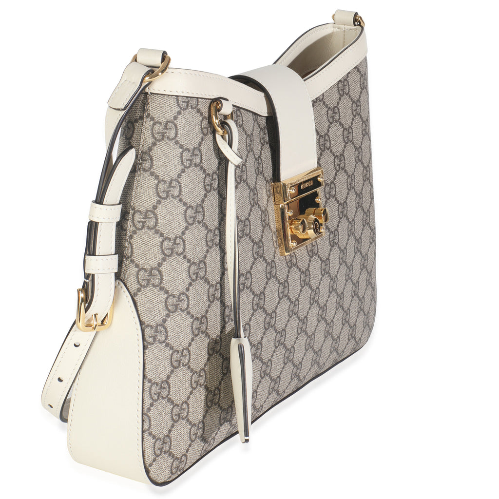 Beige Ebony GG Supreme Canvas Moon Calfskin Medium Padlock Shoulder Bag