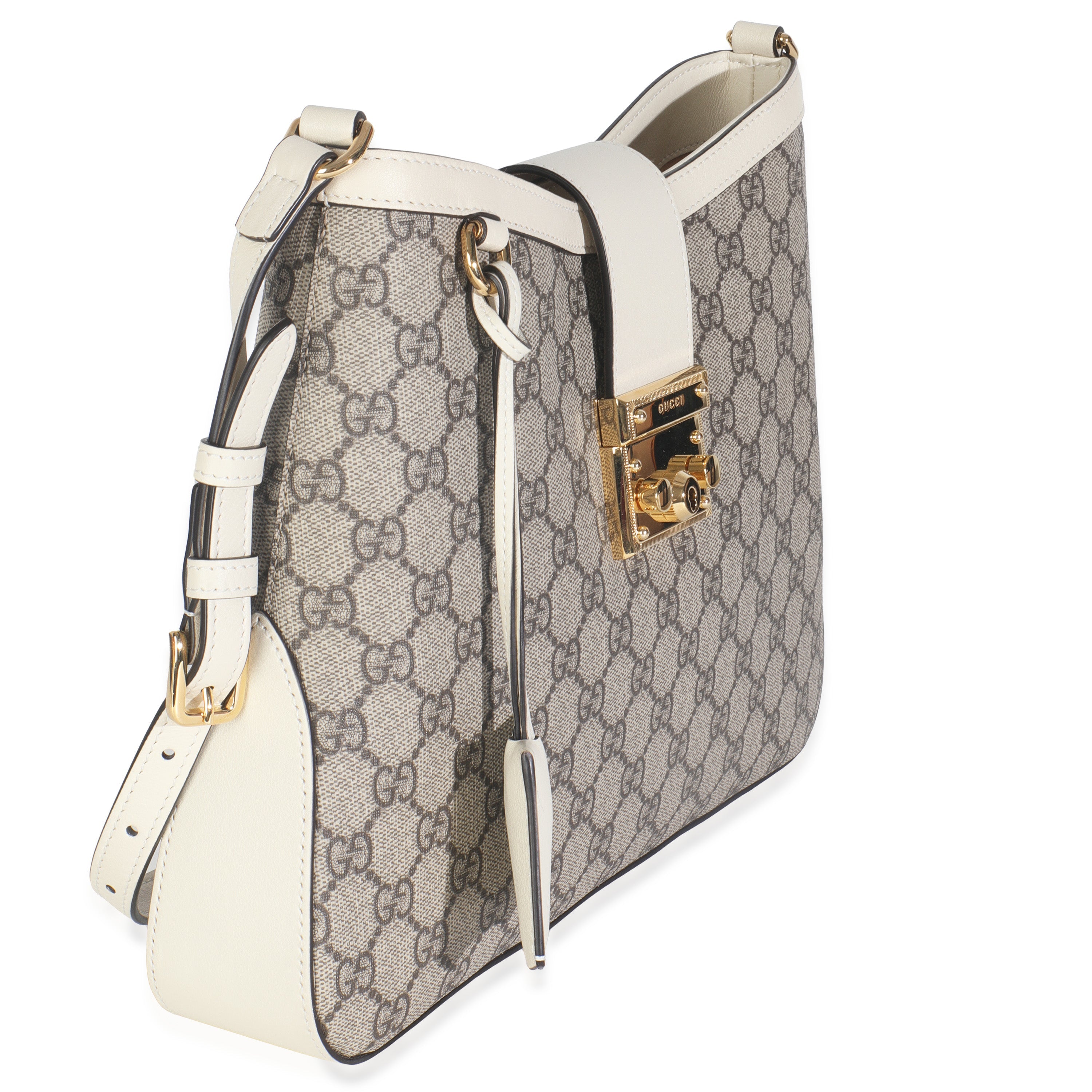 Beige Ebony GG Supreme Canvas Moon Calfskin Medium Padlock Shoulder Bag