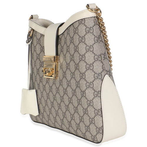 Beige Ebony GG Supreme Canvas Moon Calfskin Medium Padlock Shoulder Bag