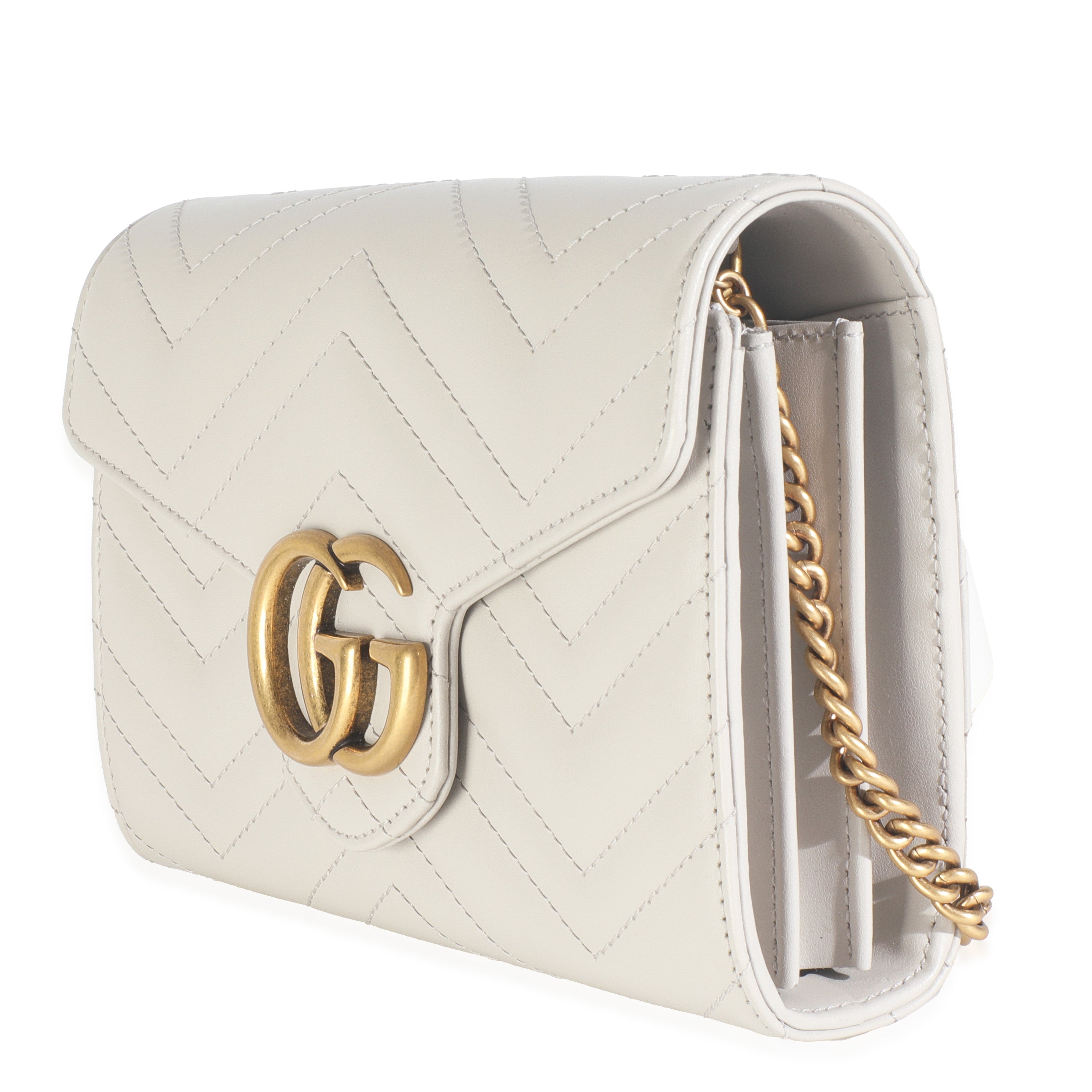Grey Calfskin Matelasse GG Marmont Chain Wallet