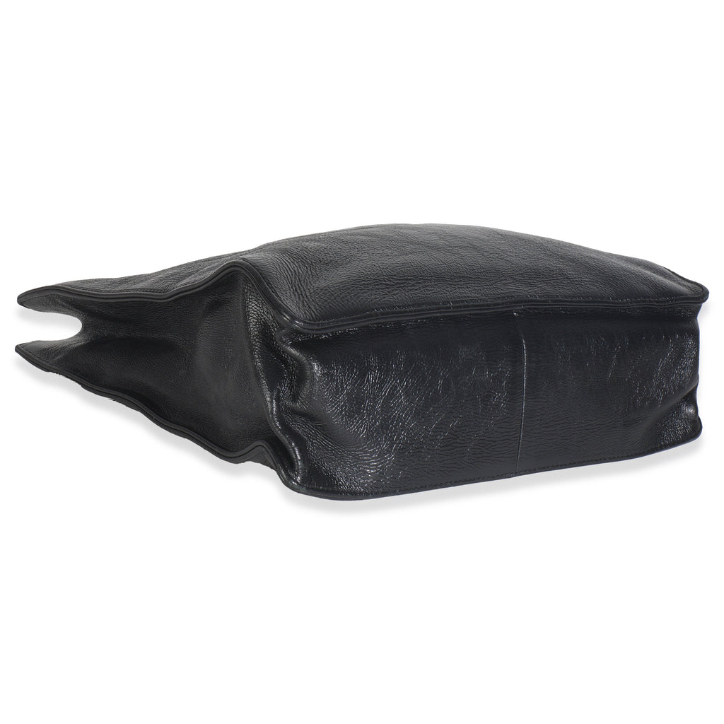 Black Shiny Aged Calfskin North South Shopping Bag