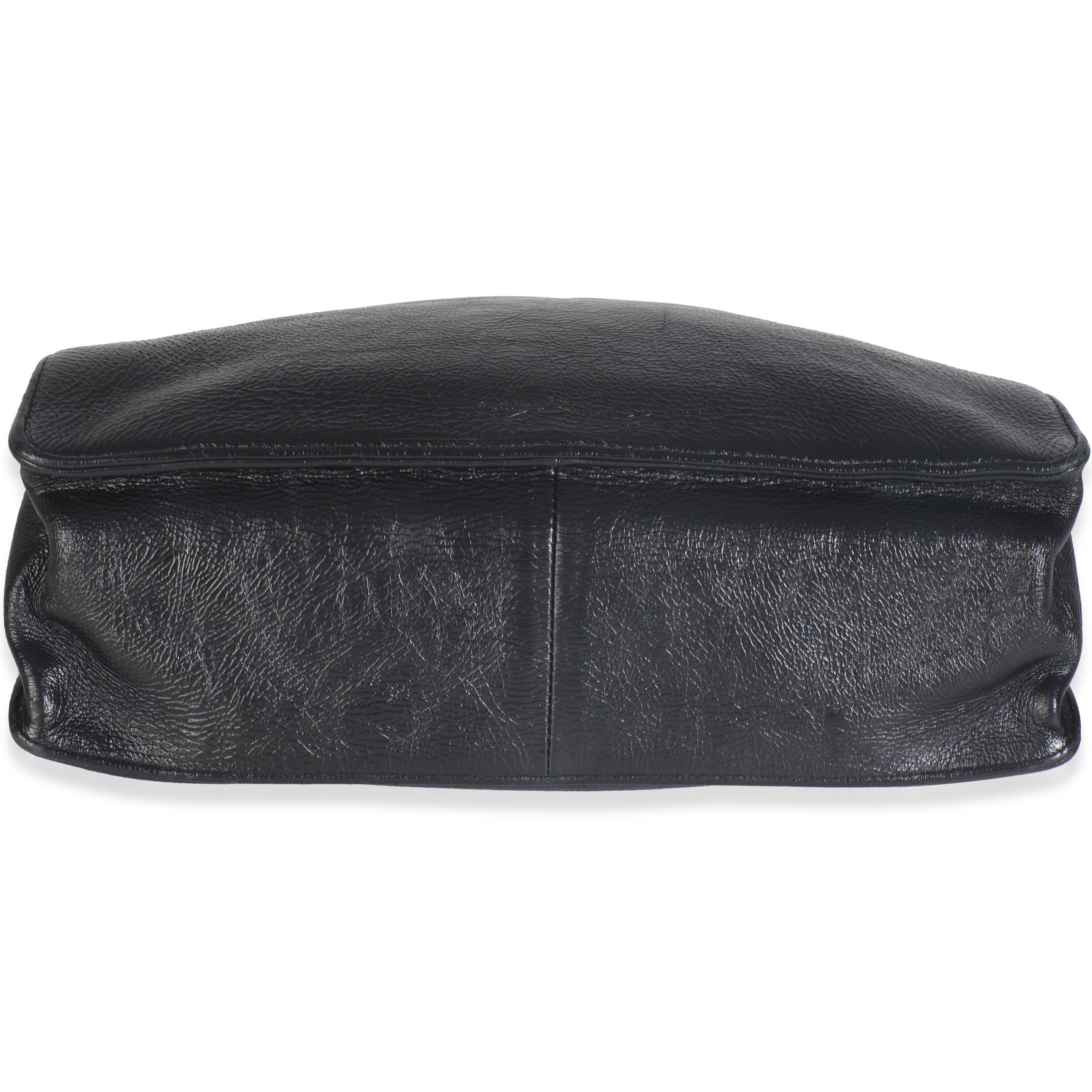 Black Shiny Aged Calfskin North South Shopping Bag