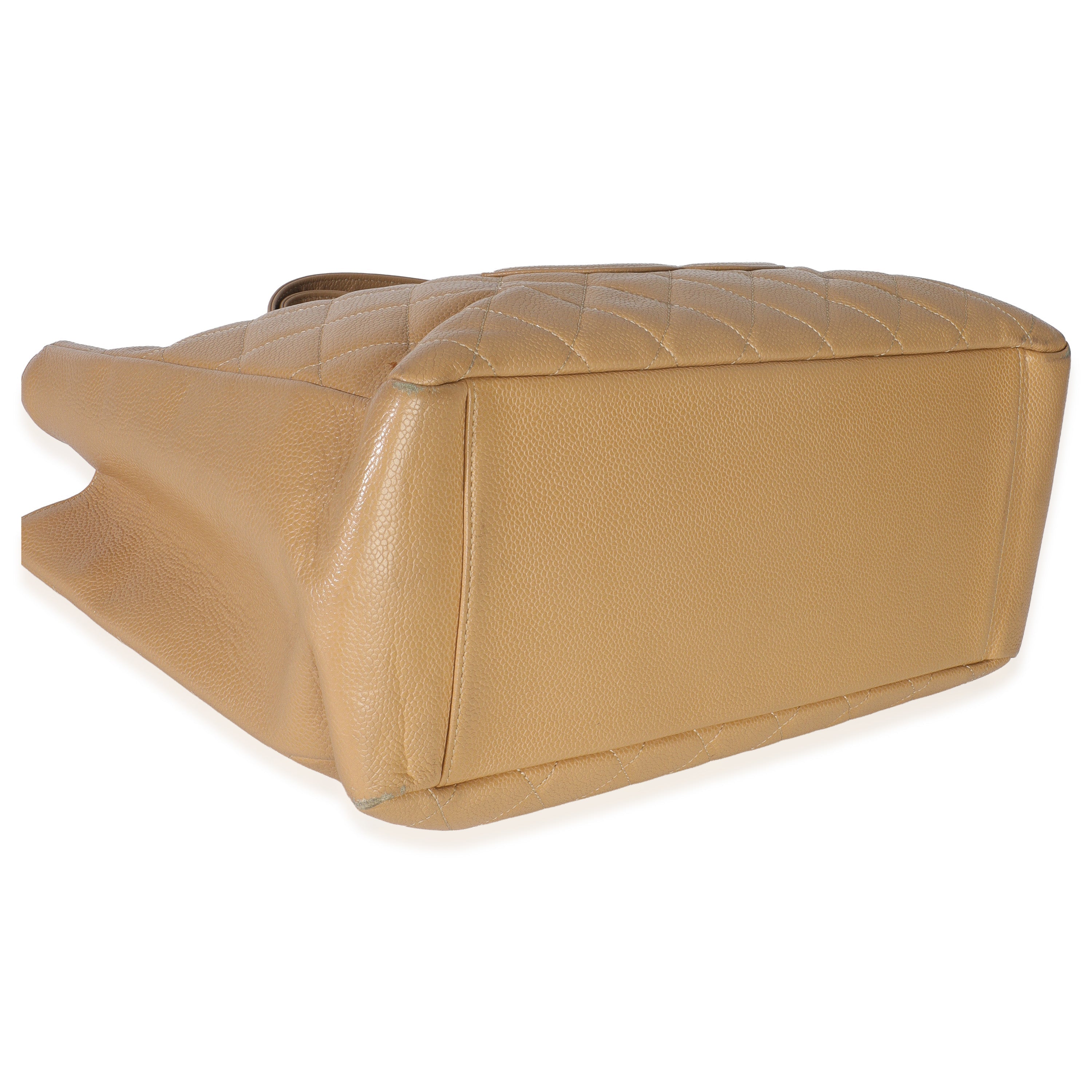 Beige Quilted Caviar Grand Shopper Tote