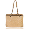 Beige Quilted Caviar Grand Shopper Tote