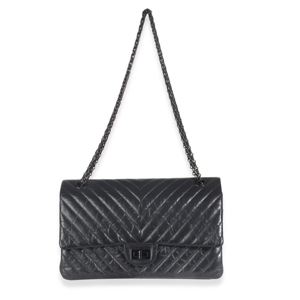 Aged Calfskin Chevron 2.55 So Black Reissue 226 Flap Bag