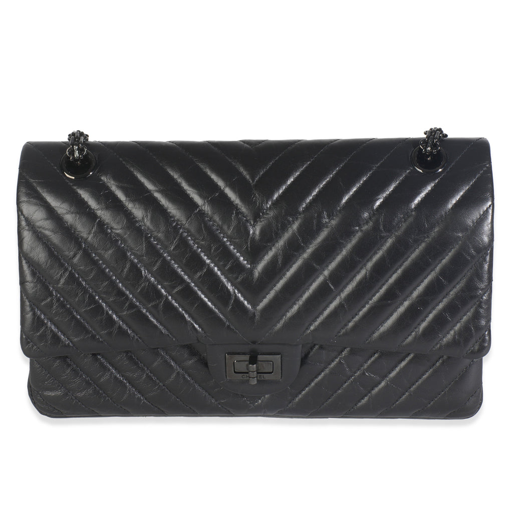 Aged Calfskin Chevron 2.55 So Black Reissue 226 Flap Bag