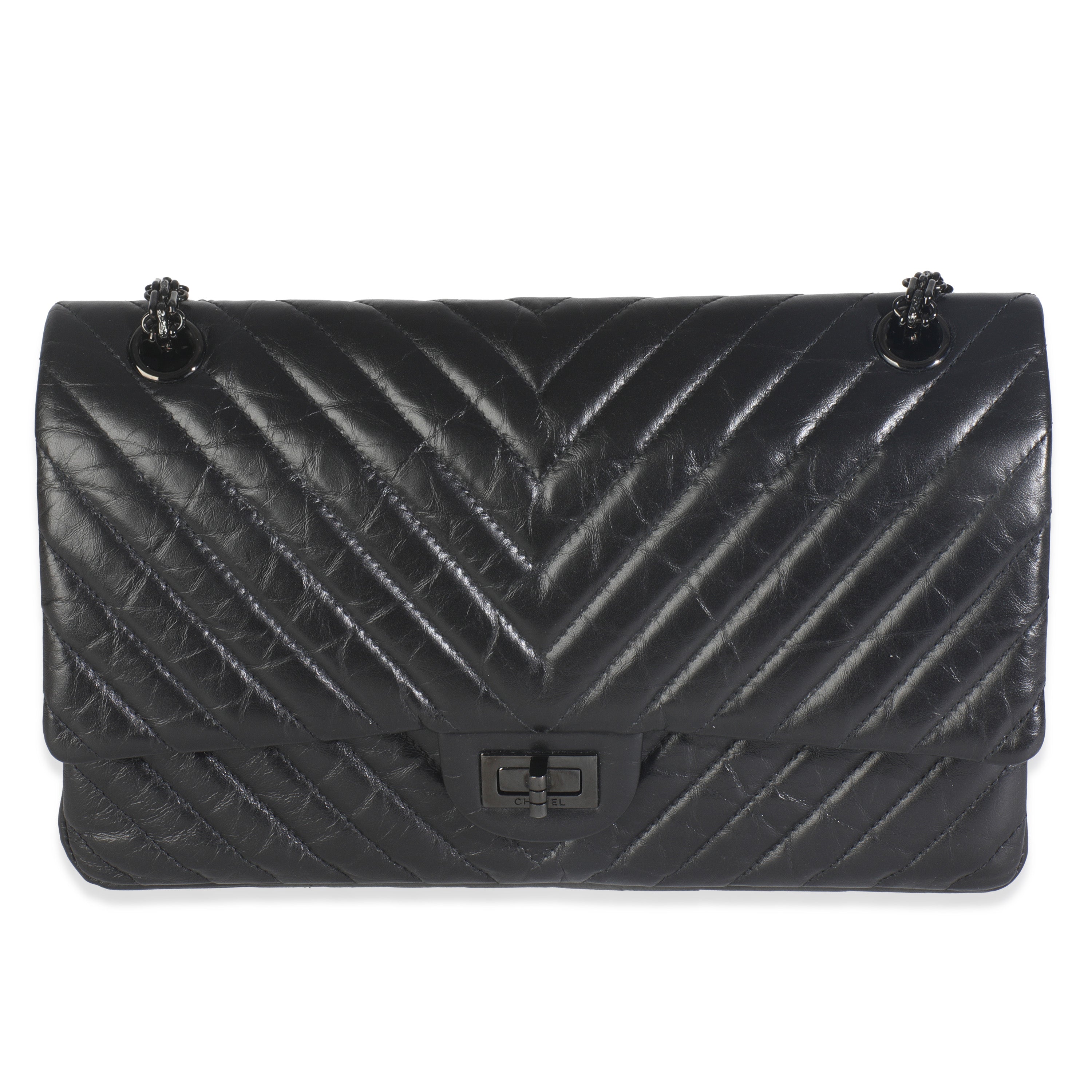Aged Calfskin Chevron 2.55 So Black Reissue 226 Flap Bag