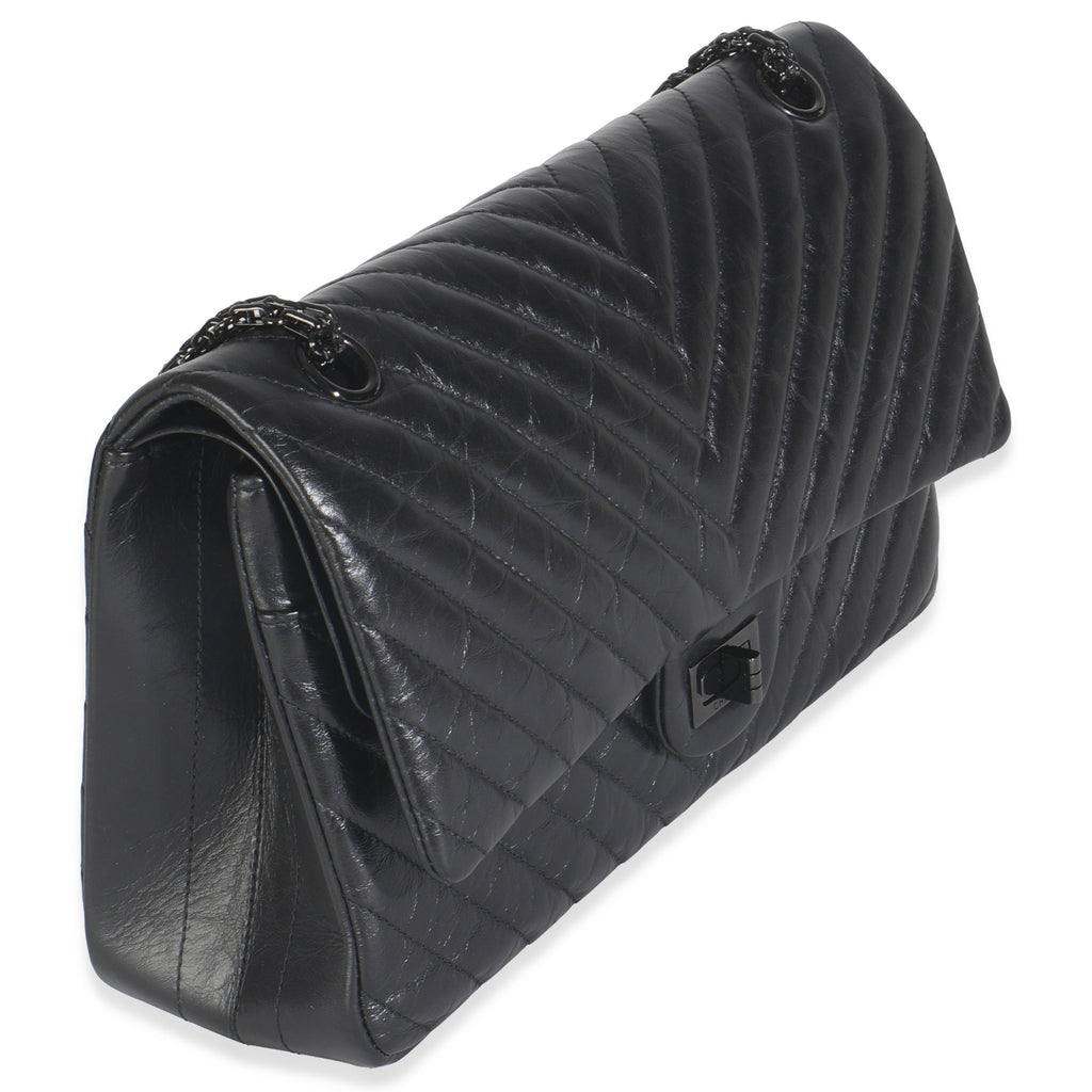 Aged Calfskin Chevron 2.55 So Black Reissue 226 Flap Bag