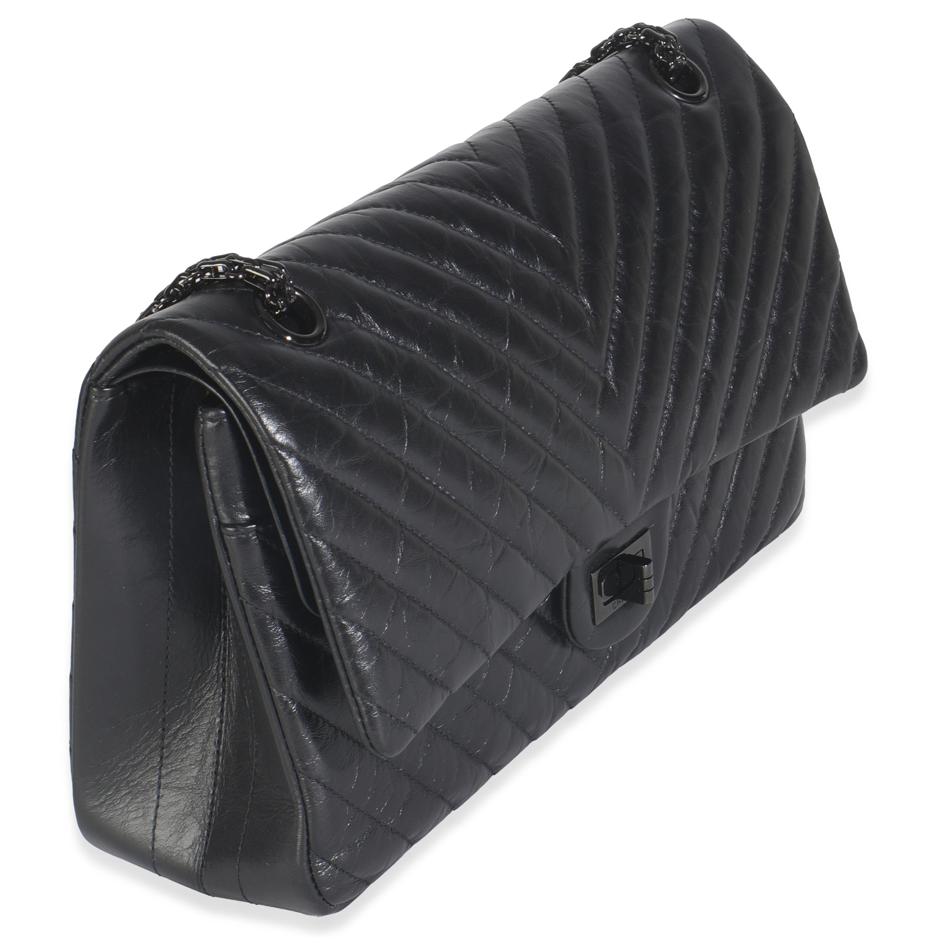 Aged Calfskin Chevron 2.55 So Black Reissue 226 Flap Bag