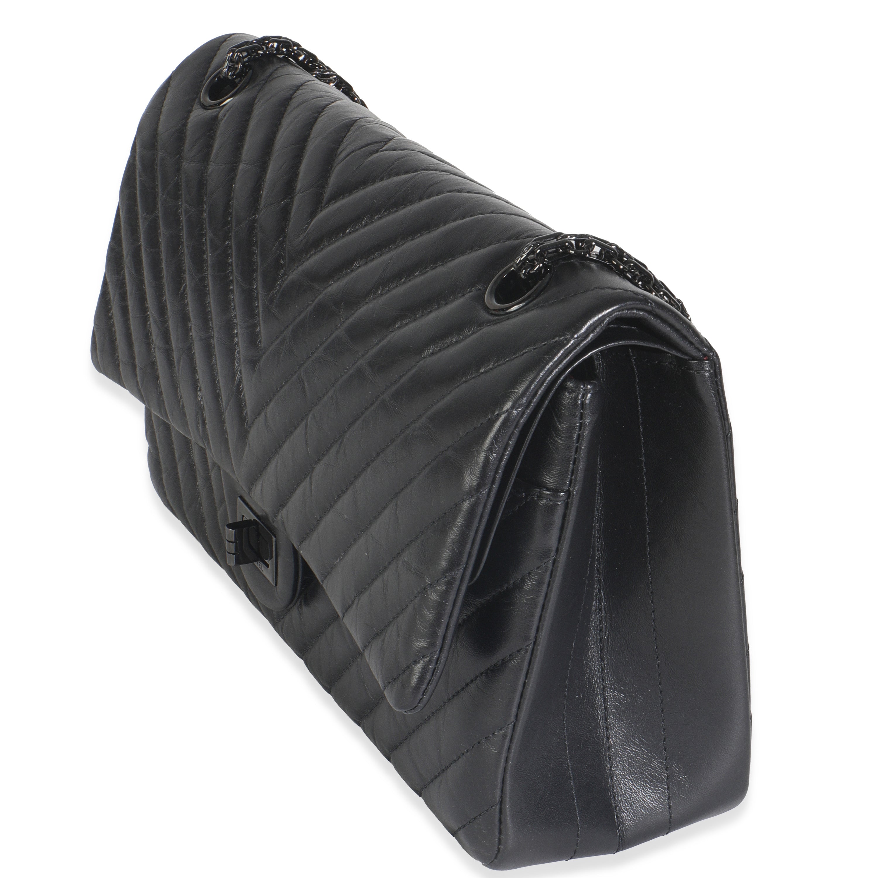 Aged Calfskin Chevron 2.55 So Black Reissue 226 Flap Bag