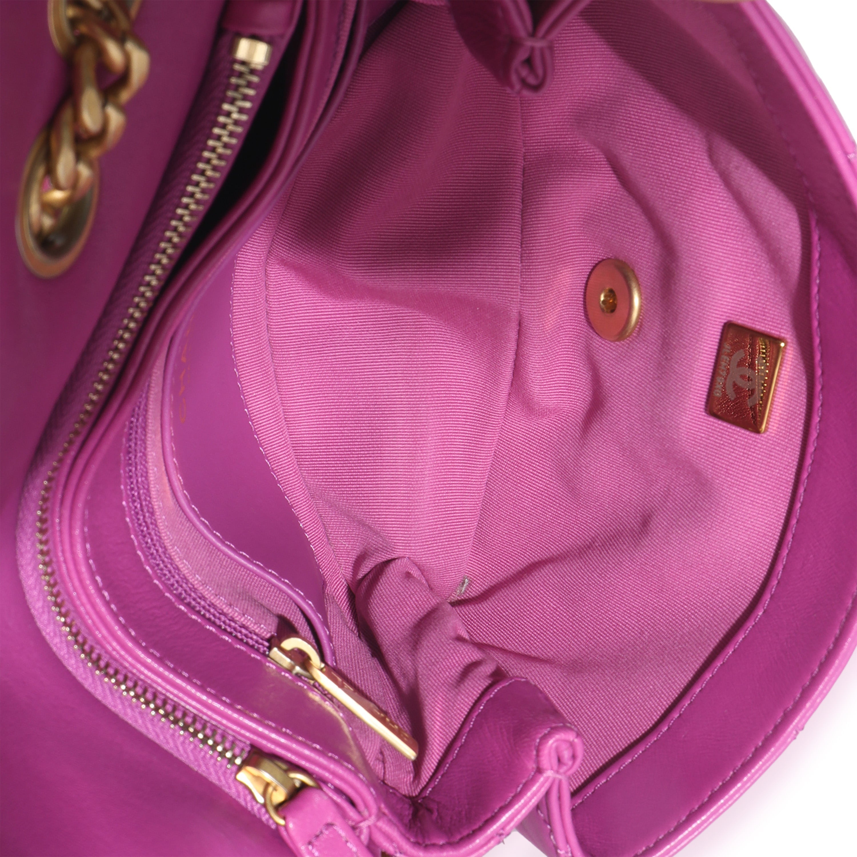 Purple Shiny Aged Quilted Calfskin Small Pillow Crush Flap Bag