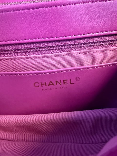Purple Shiny Aged Quilted Calfskin Small Pillow Crush Flap Bag