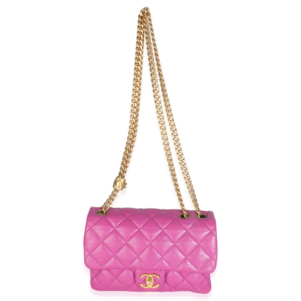 Purple Shiny Aged Quilted Calfskin Small Pillow Crush Flap Bag