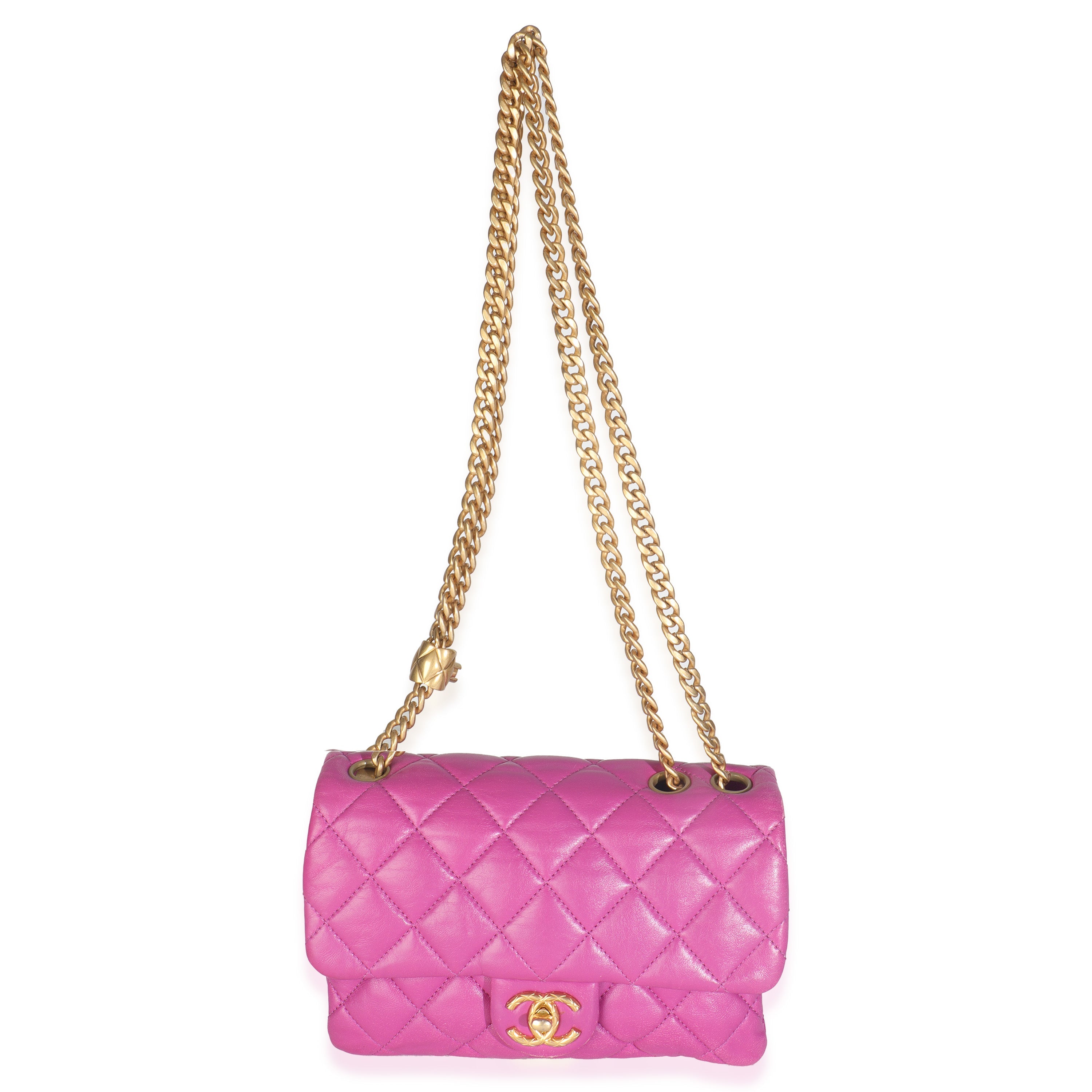Purple Shiny Aged Quilted Calfskin Small Pillow Crush Flap Bag