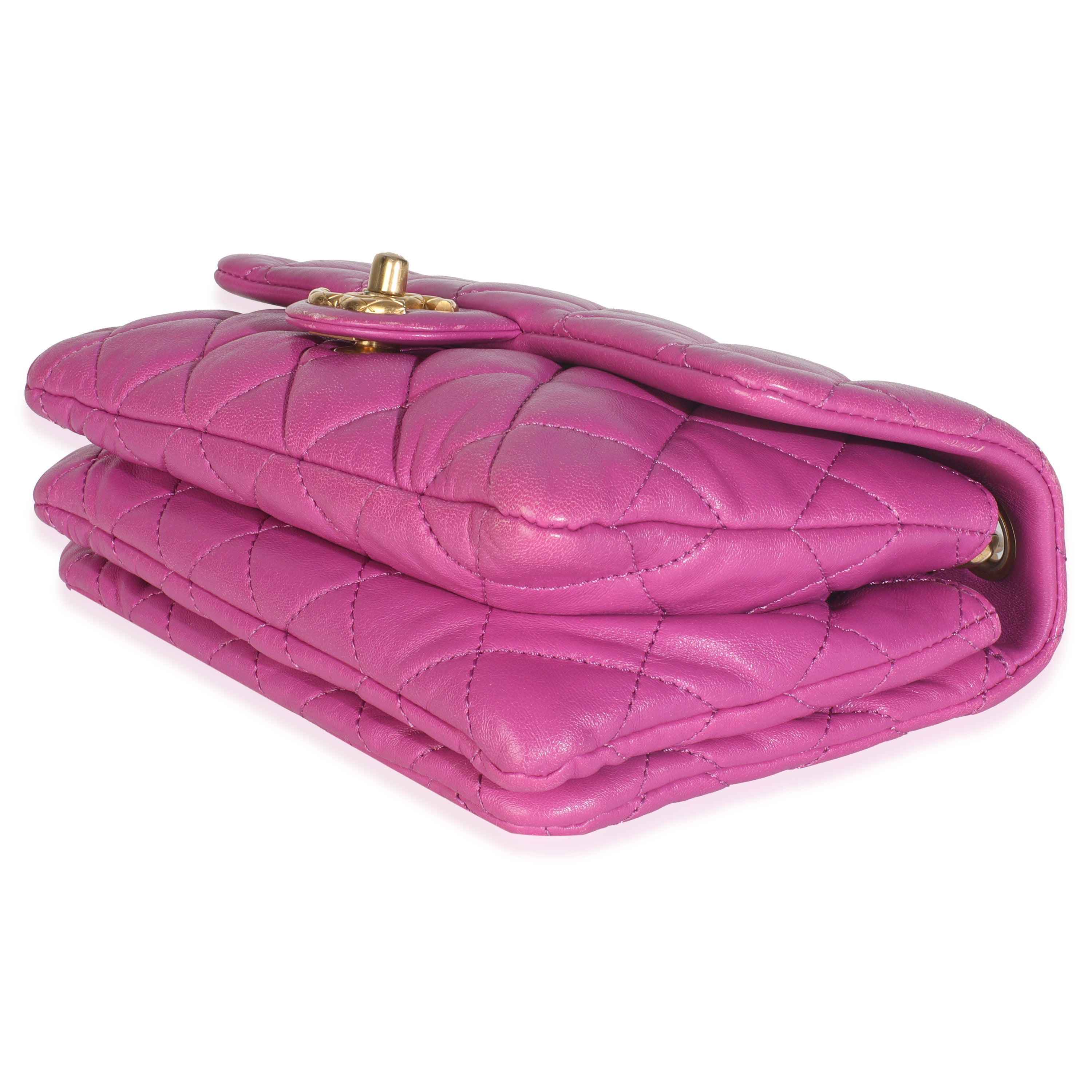 Purple Shiny Aged Quilted Calfskin Small Pillow Crush Flap Bag
