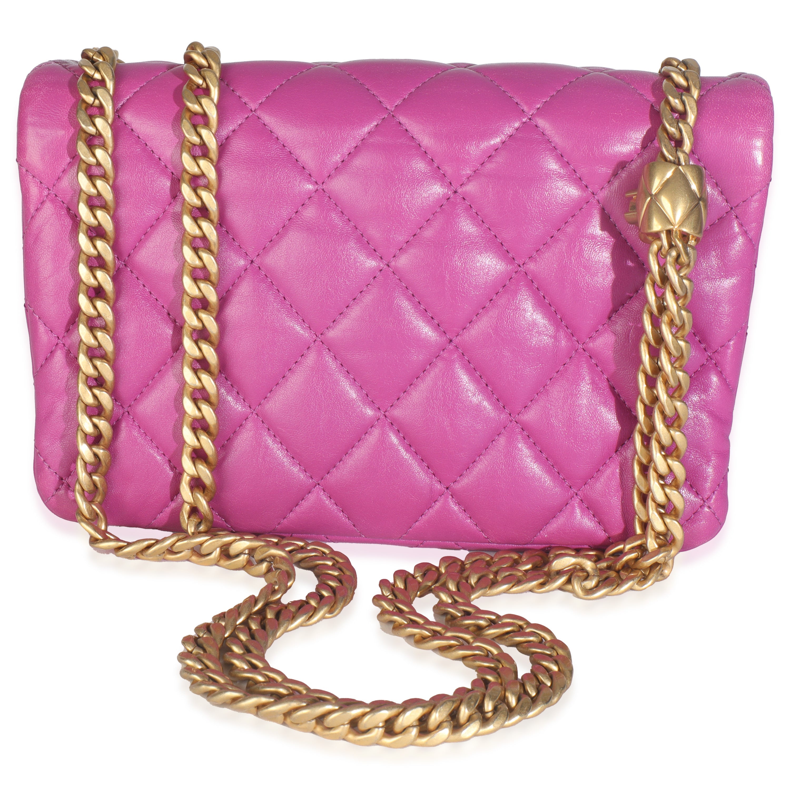 Purple Shiny Aged Quilted Calfskin Small Pillow Crush Flap Bag