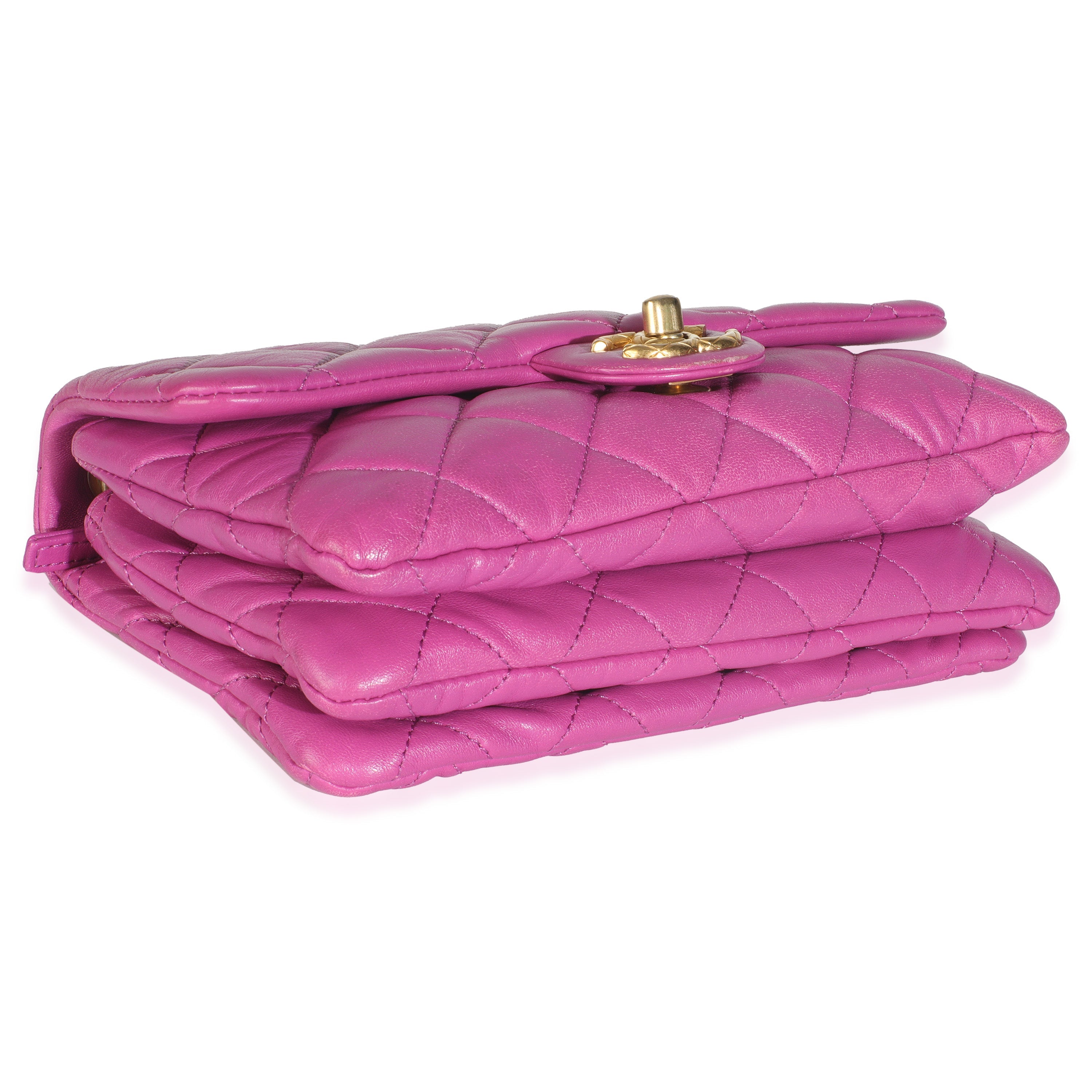Purple Shiny Aged Quilted Calfskin Small Pillow Crush Flap Bag