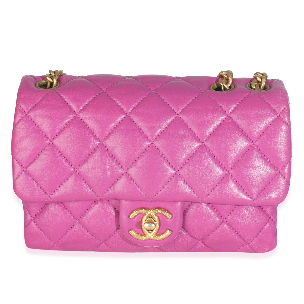 Purple Shiny Aged Quilted Calfskin Small Pillow Crush Flap Bag