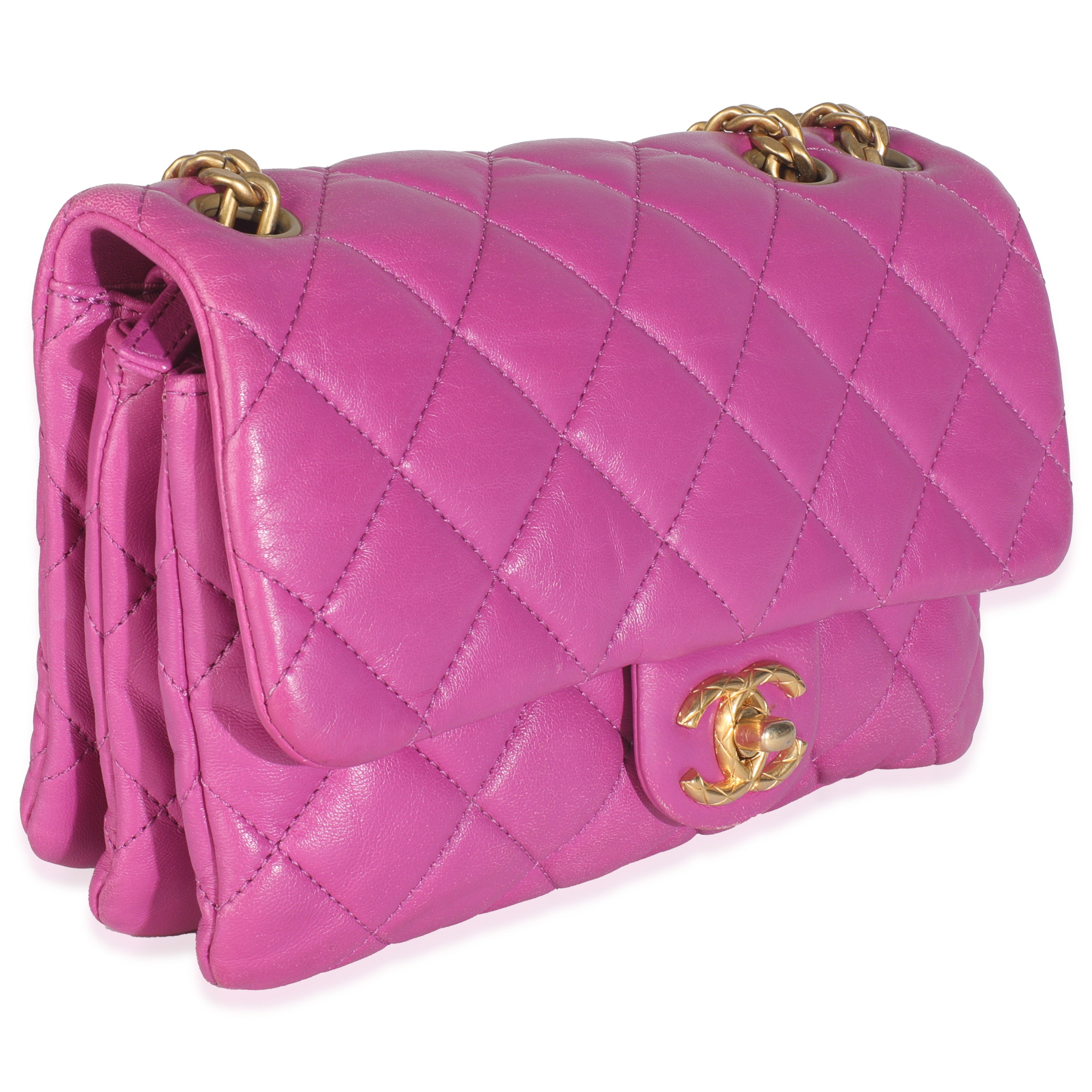 Purple Shiny Aged Quilted Calfskin Small Pillow Crush Flap Bag