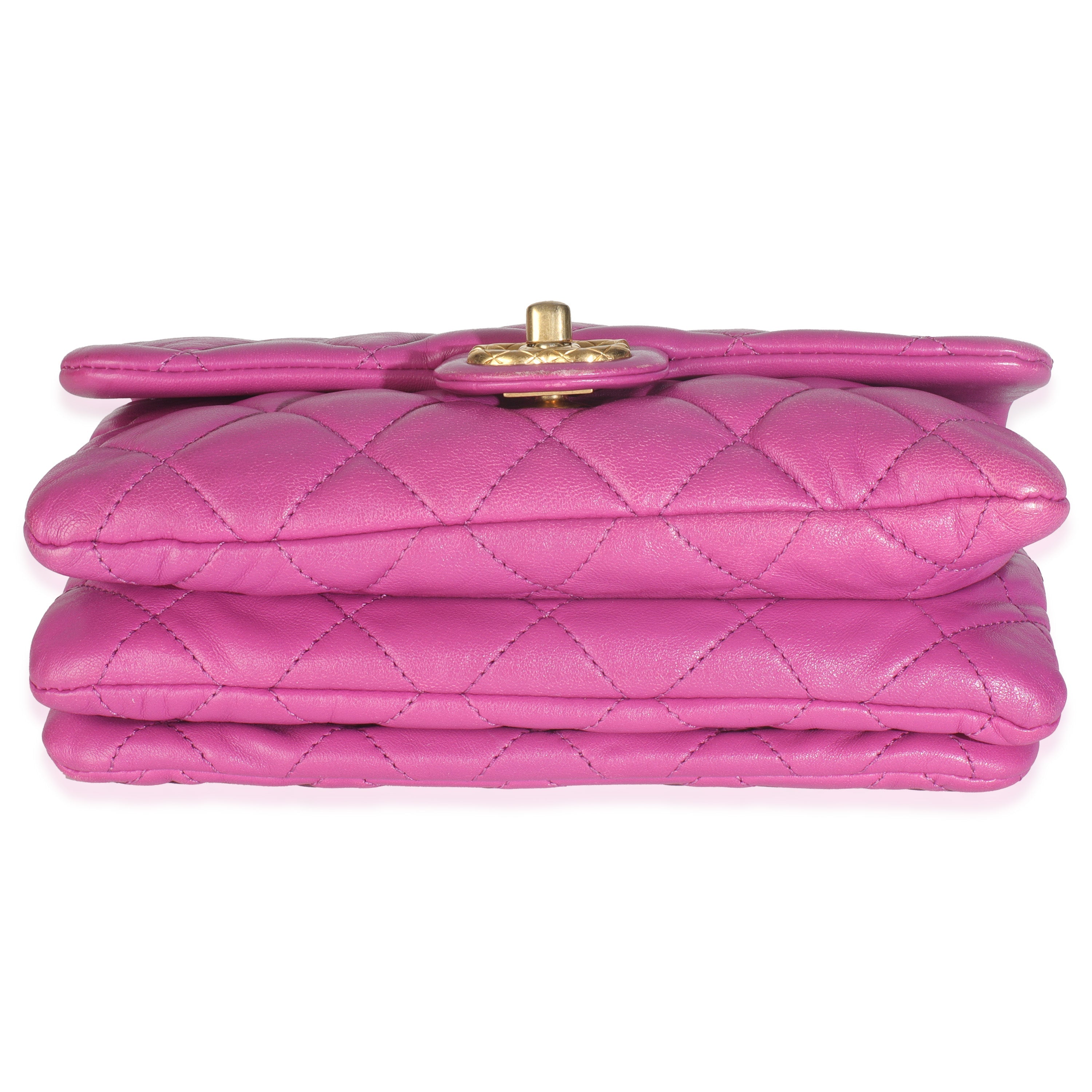 Purple Shiny Aged Quilted Calfskin Small Pillow Crush Flap Bag