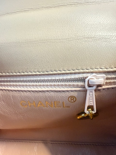 Vintage Beige Quilted Lambskin Mini Camellia Flap Bag