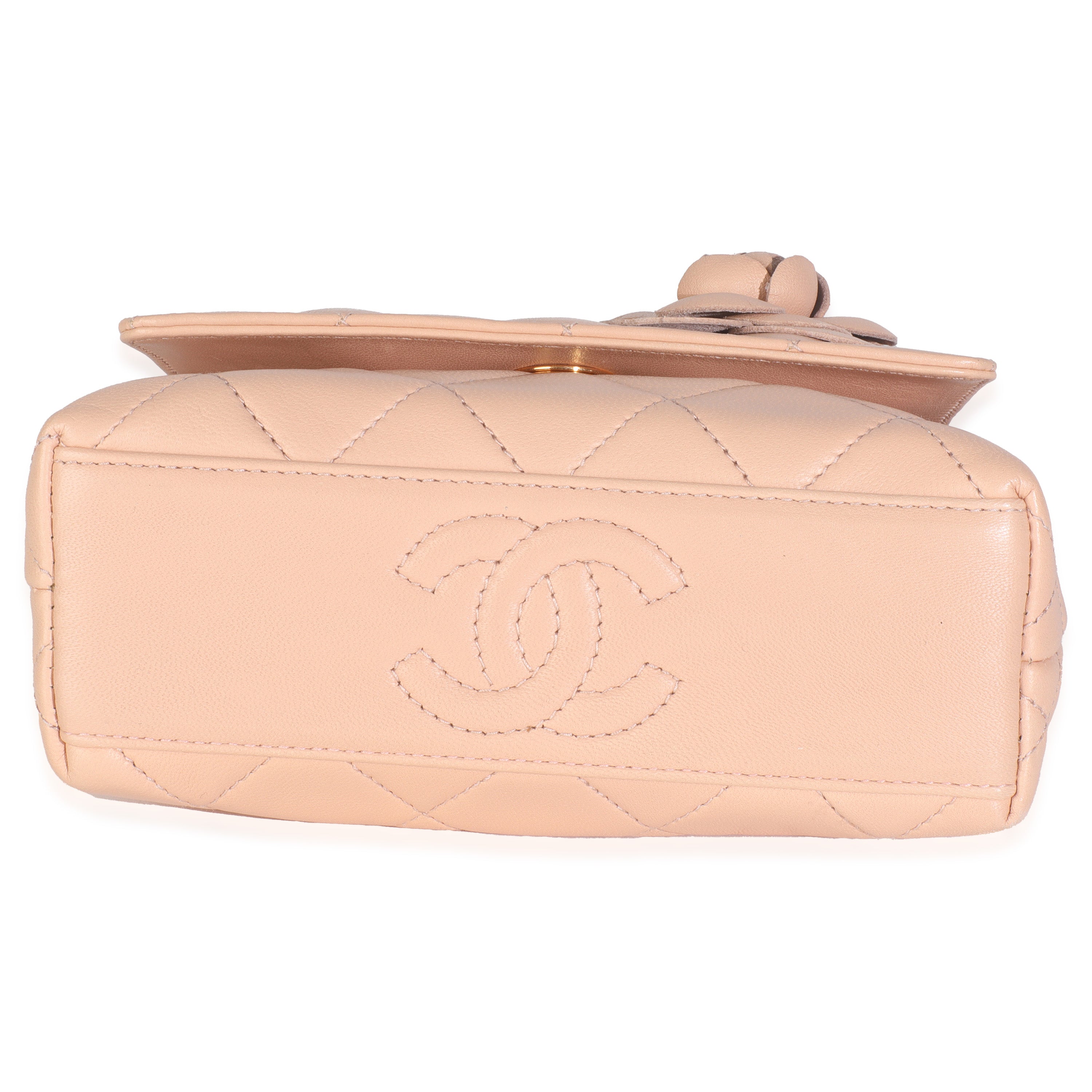 Vintage Beige Quilted Lambskin Mini Camellia Flap Bag