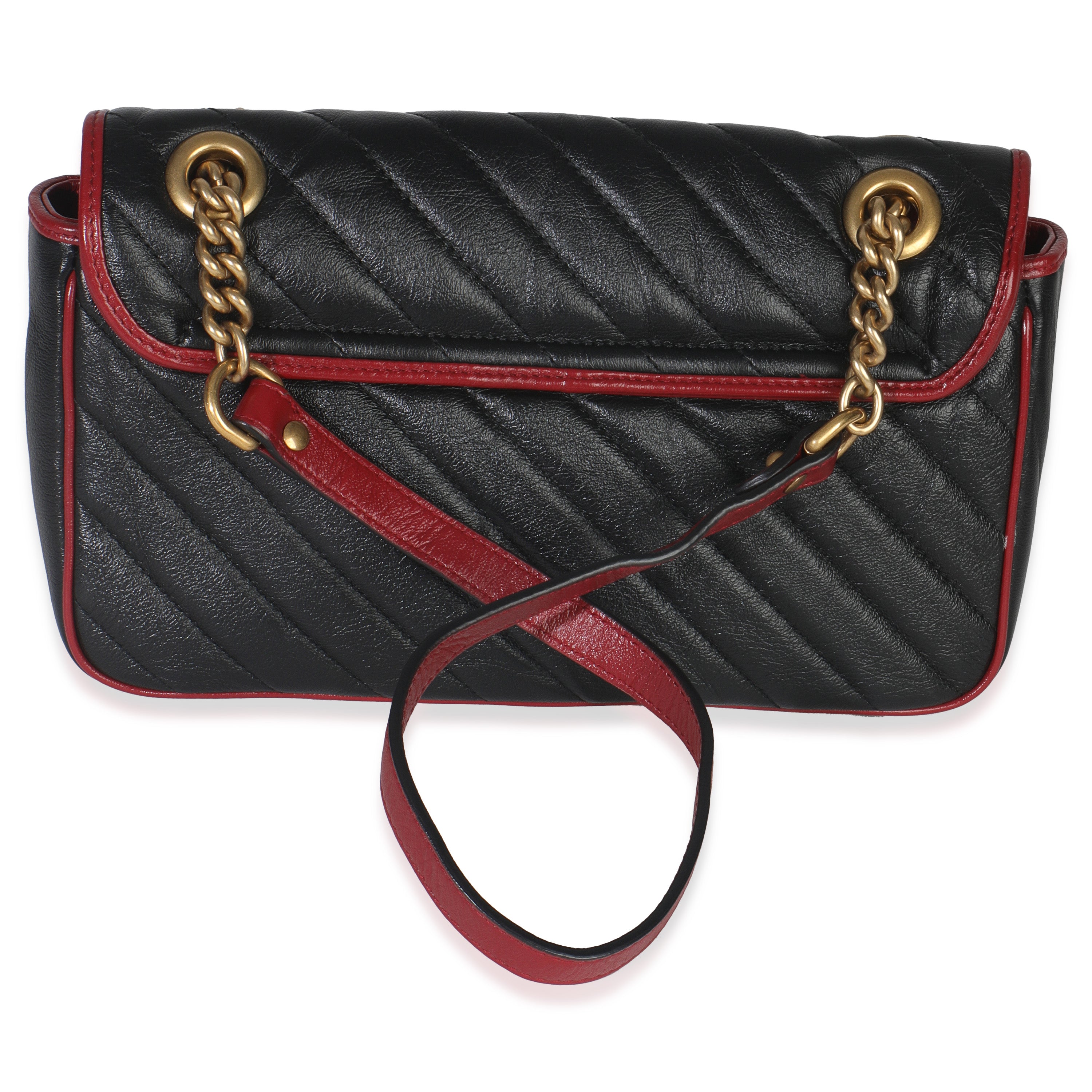 Red Black Calfskin Torchon Small GG Marmont Bag
