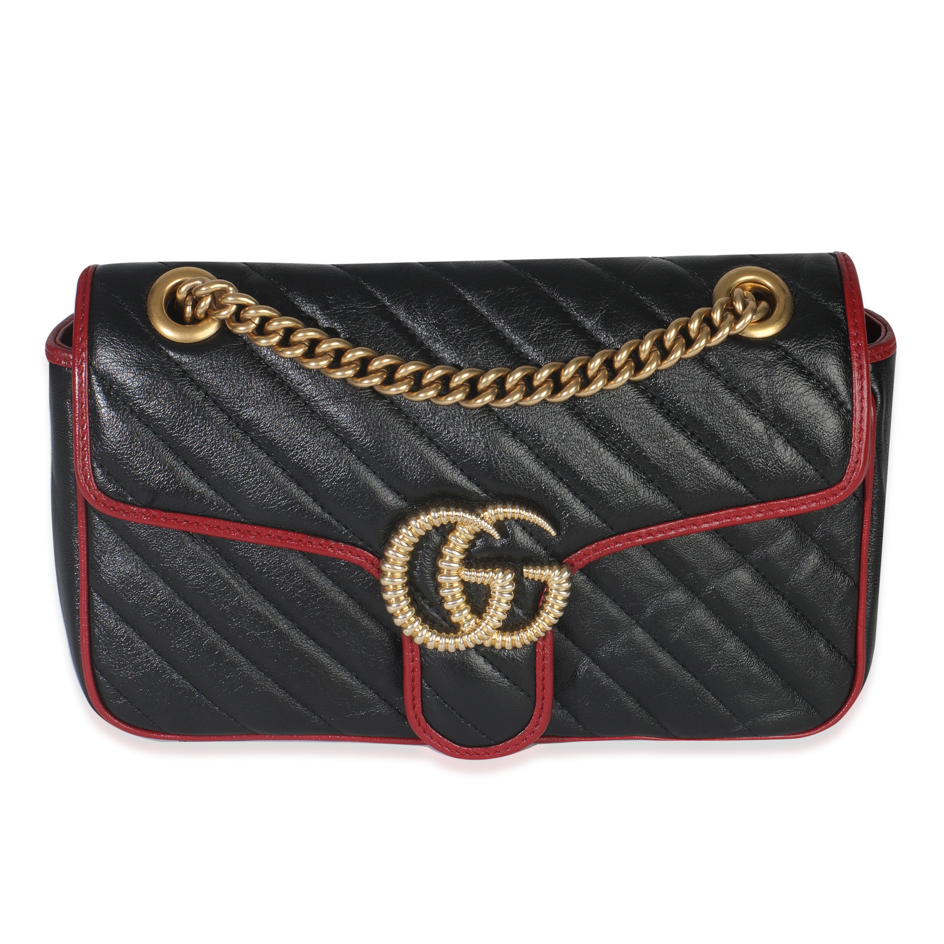 Red Black Calfskin Torchon Small GG Marmont Bag