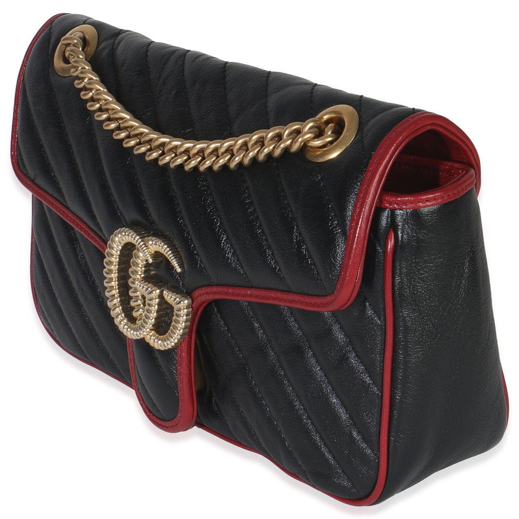Red Black Calfskin Torchon Small GG Marmont Bag