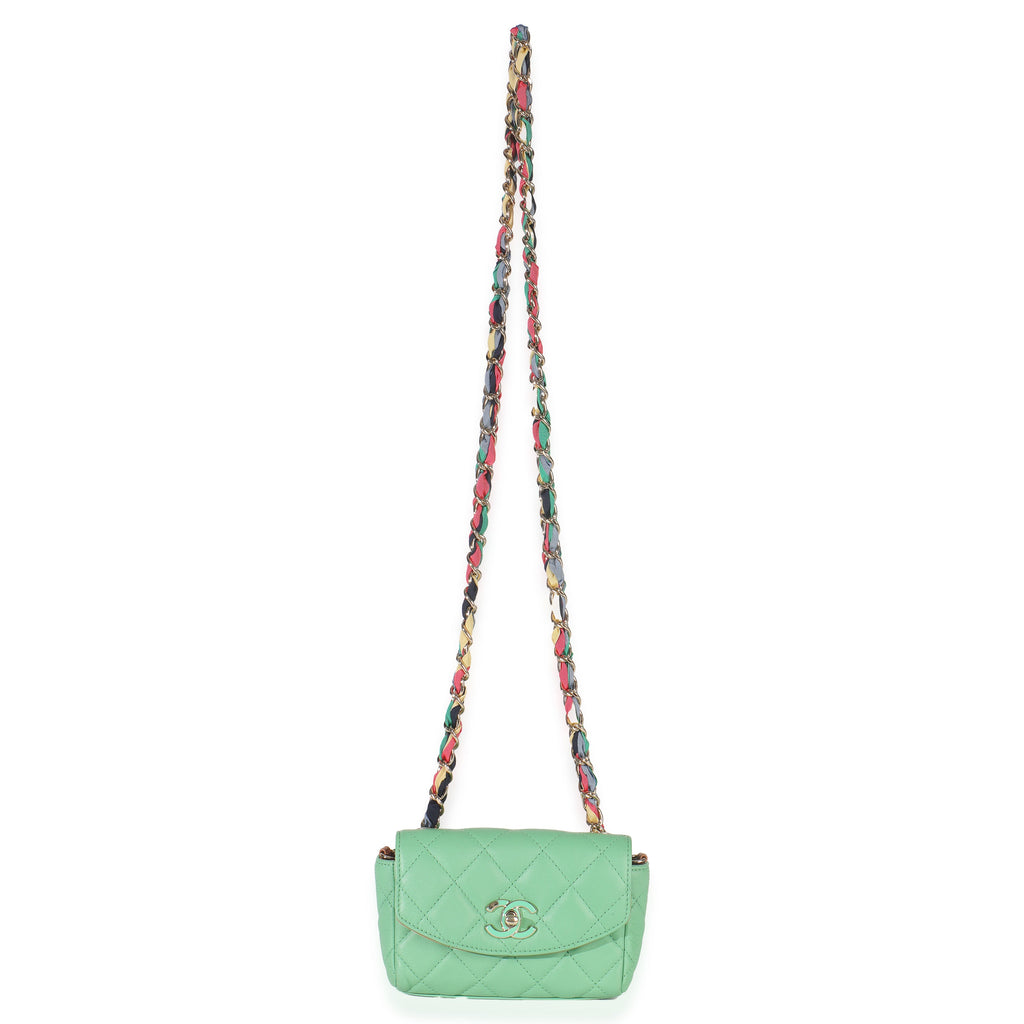 Green Quilted Lambskin Ribbon Chain Mini Flap Bag