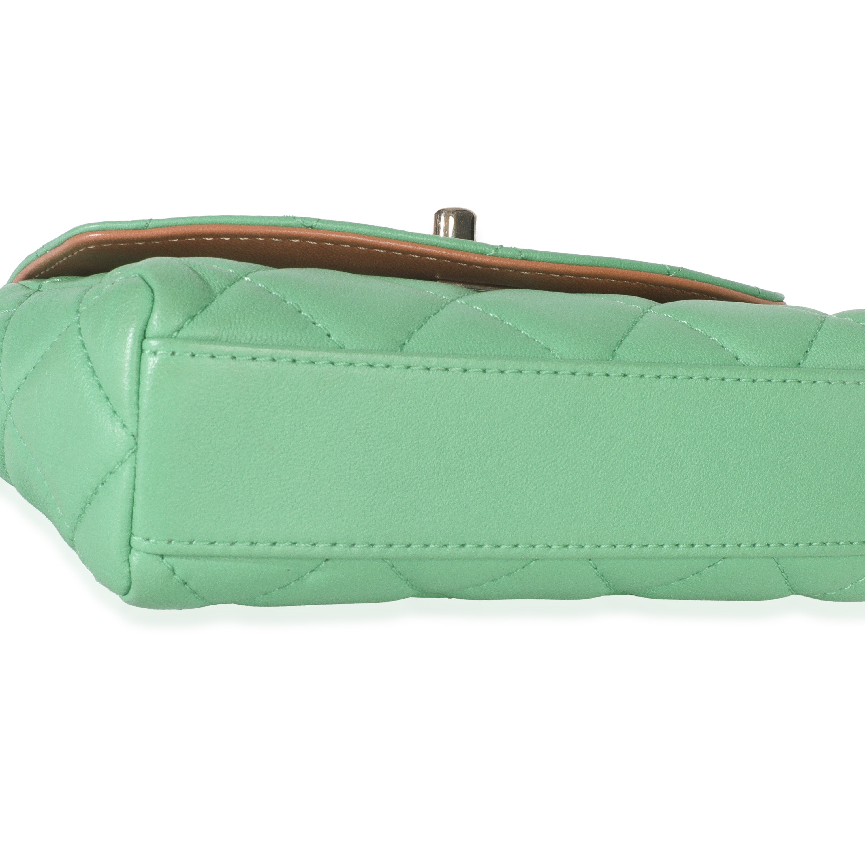 Green Quilted Lambskin Ribbon Chain Mini Flap Bag