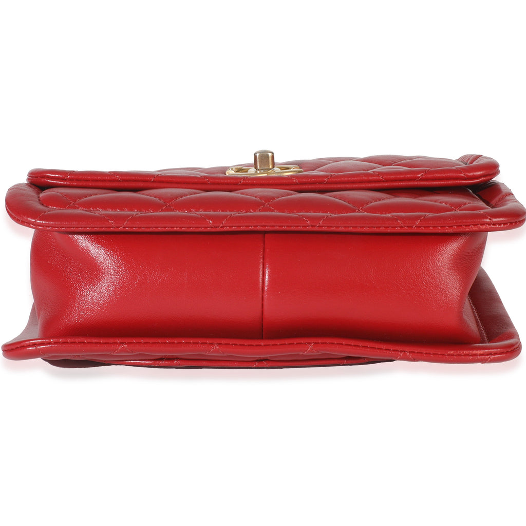 Red Quilted Puffy Calfskin Small Twist Your Buttons Flap Bag