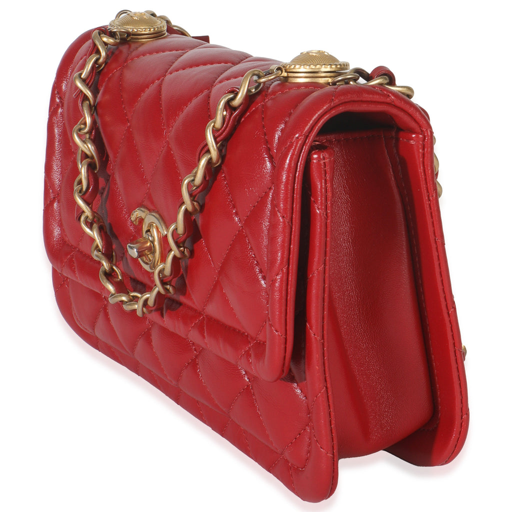 Red Quilted Puffy Calfskin Small Twist Your Buttons Flap Bag