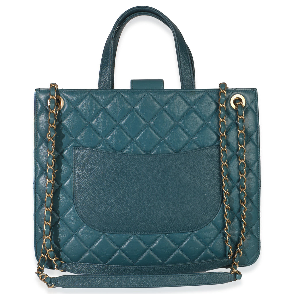 Teal Quilted Calfskin Large Business Affinity Shopping Bag