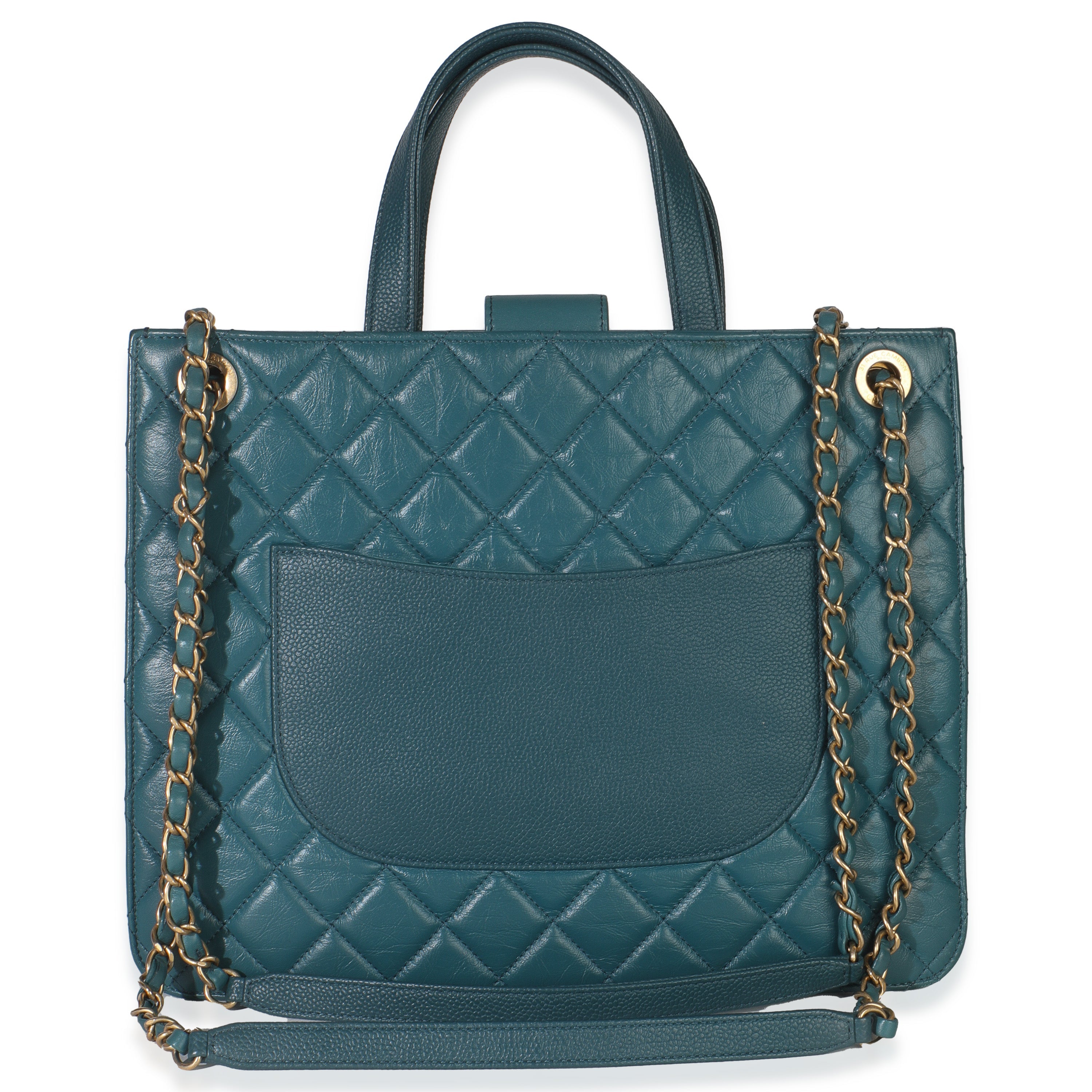 Teal Quilted Calfskin Large Business Affinity Shopping Bag