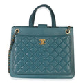 Teal Quilted Calfskin Large Business Affinity Shopping Bag