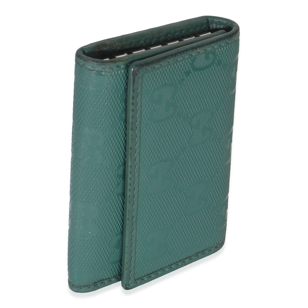 Green Embossed GG Leather Key Holder