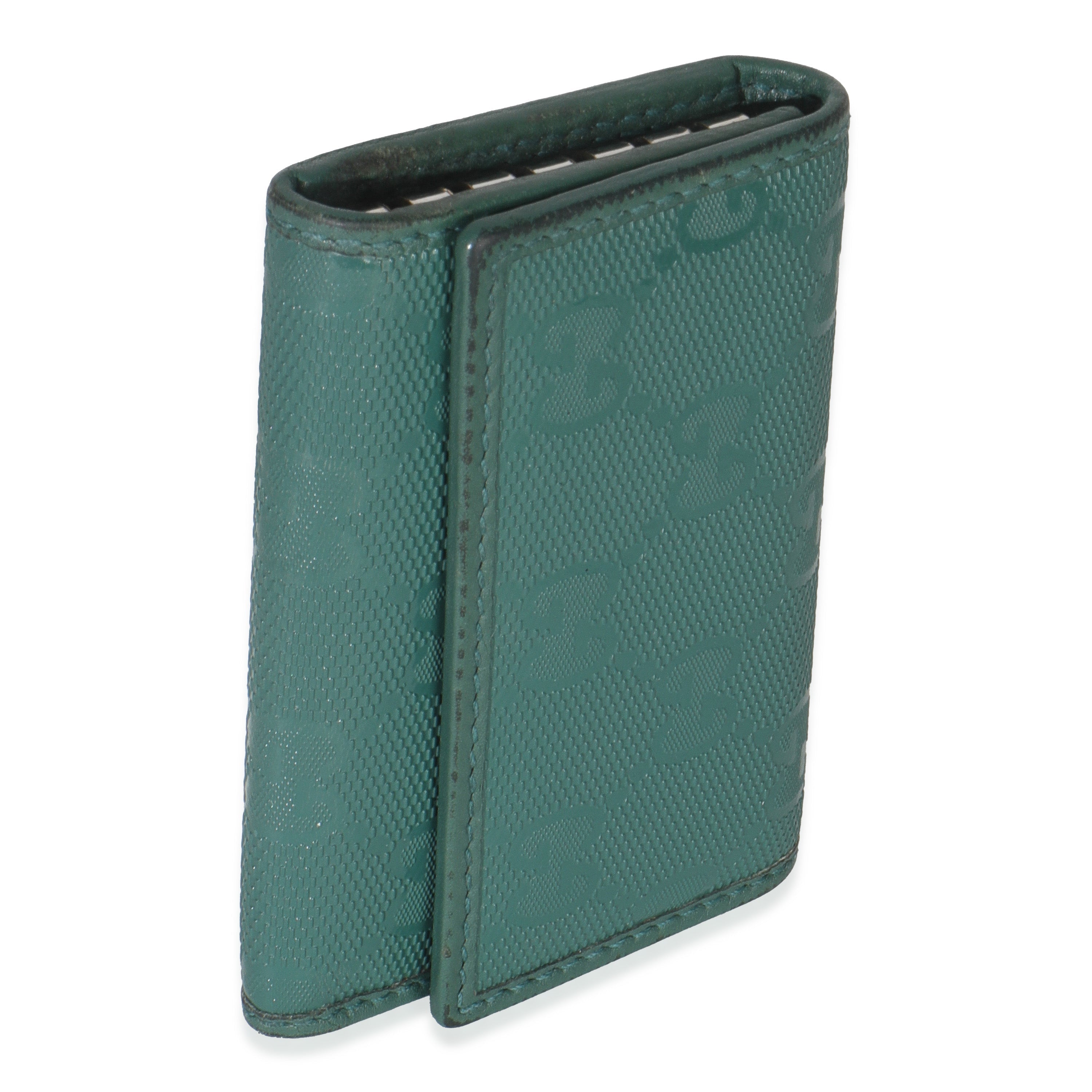 Green Embossed GG Leather Key Holder