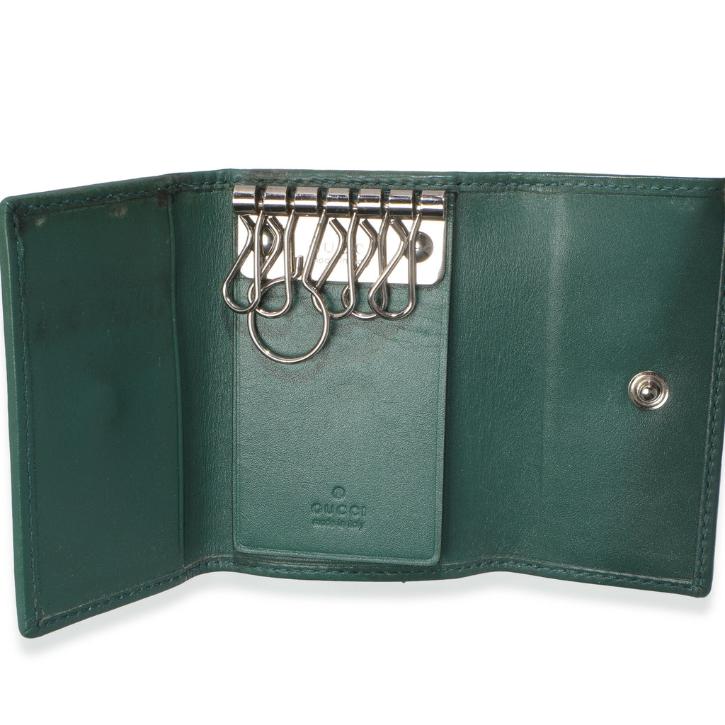 Green Embossed GG Leather Key Holder