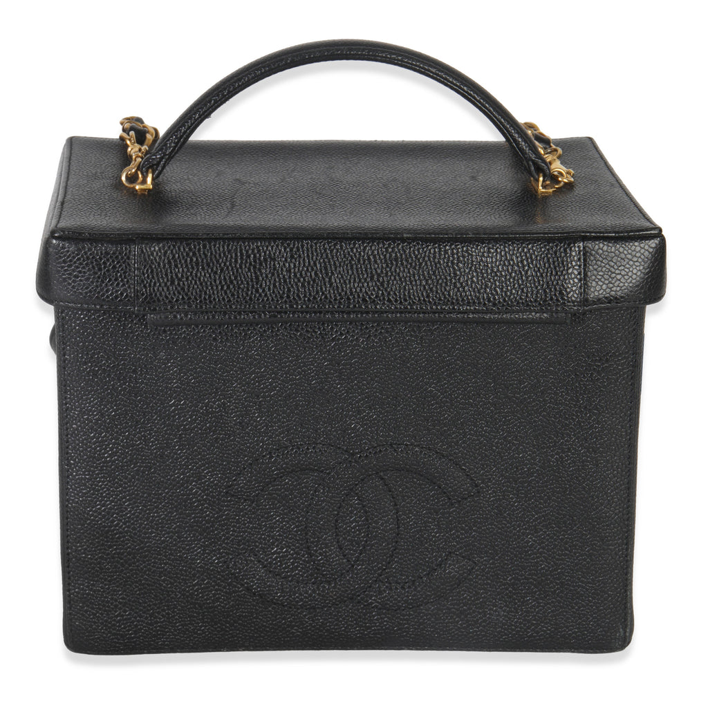 24K Vintage Black Caviar Vanity Box Train Case