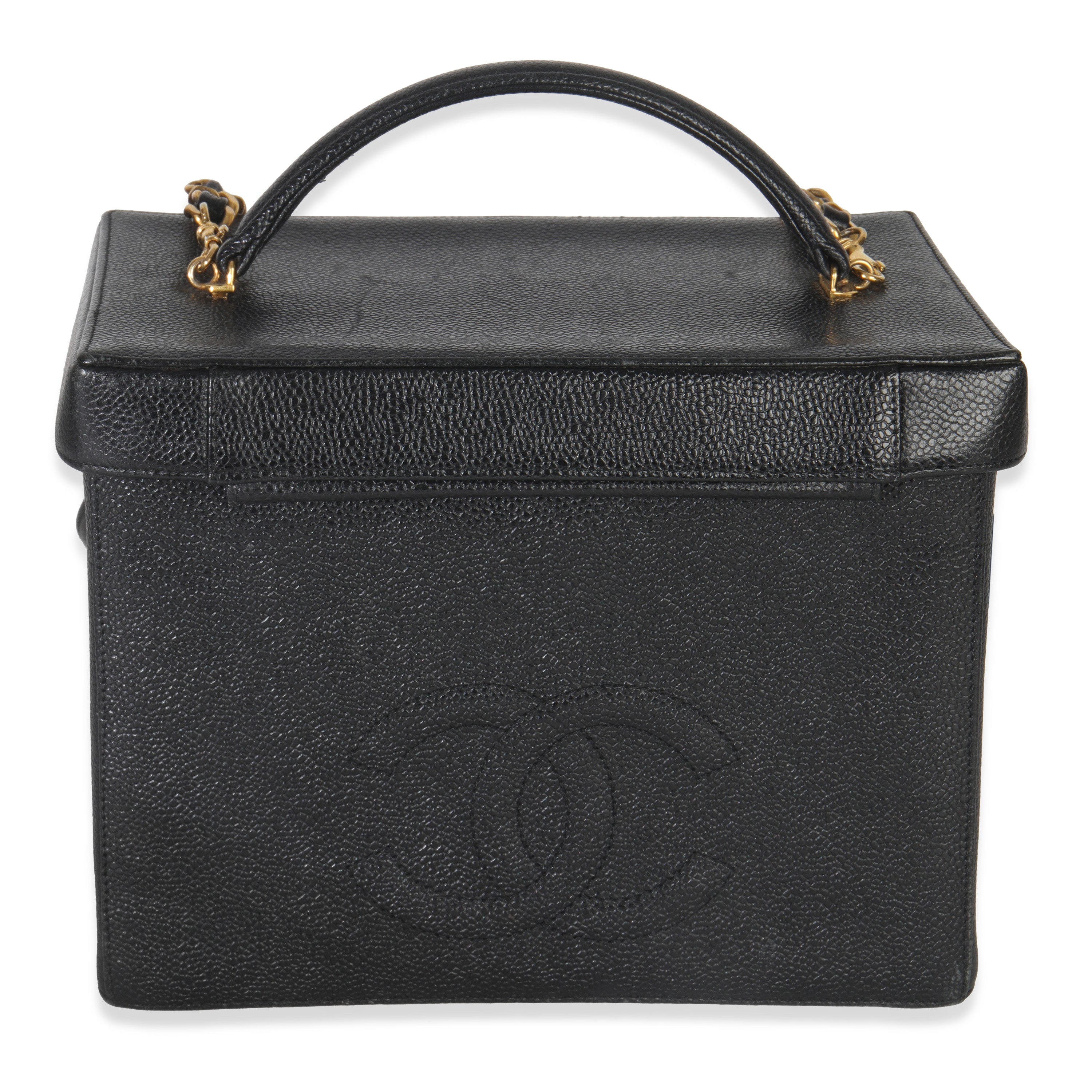 24K Vintage Black Caviar Vanity Box Train Case