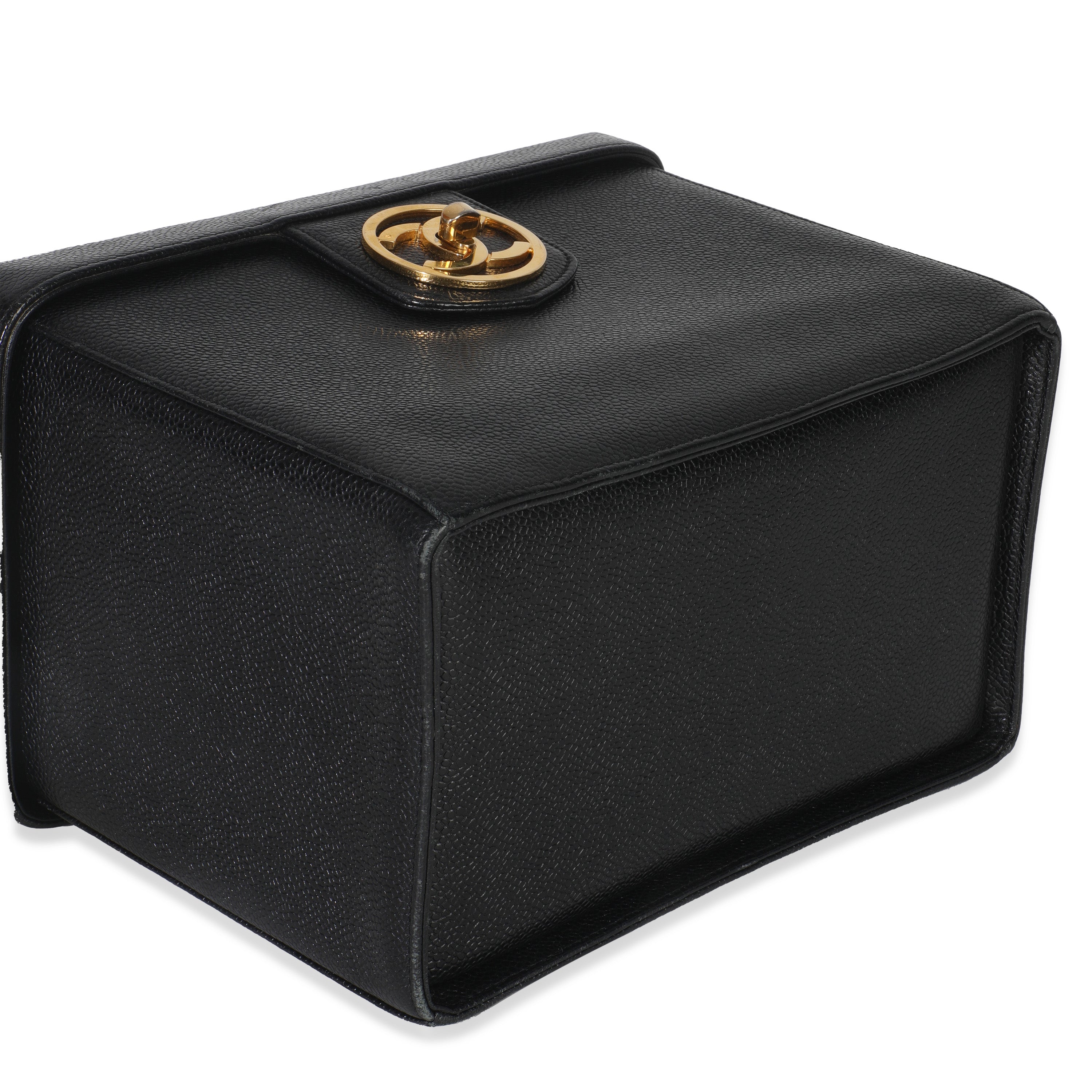24K Vintage Black Caviar Vanity Box Train Case