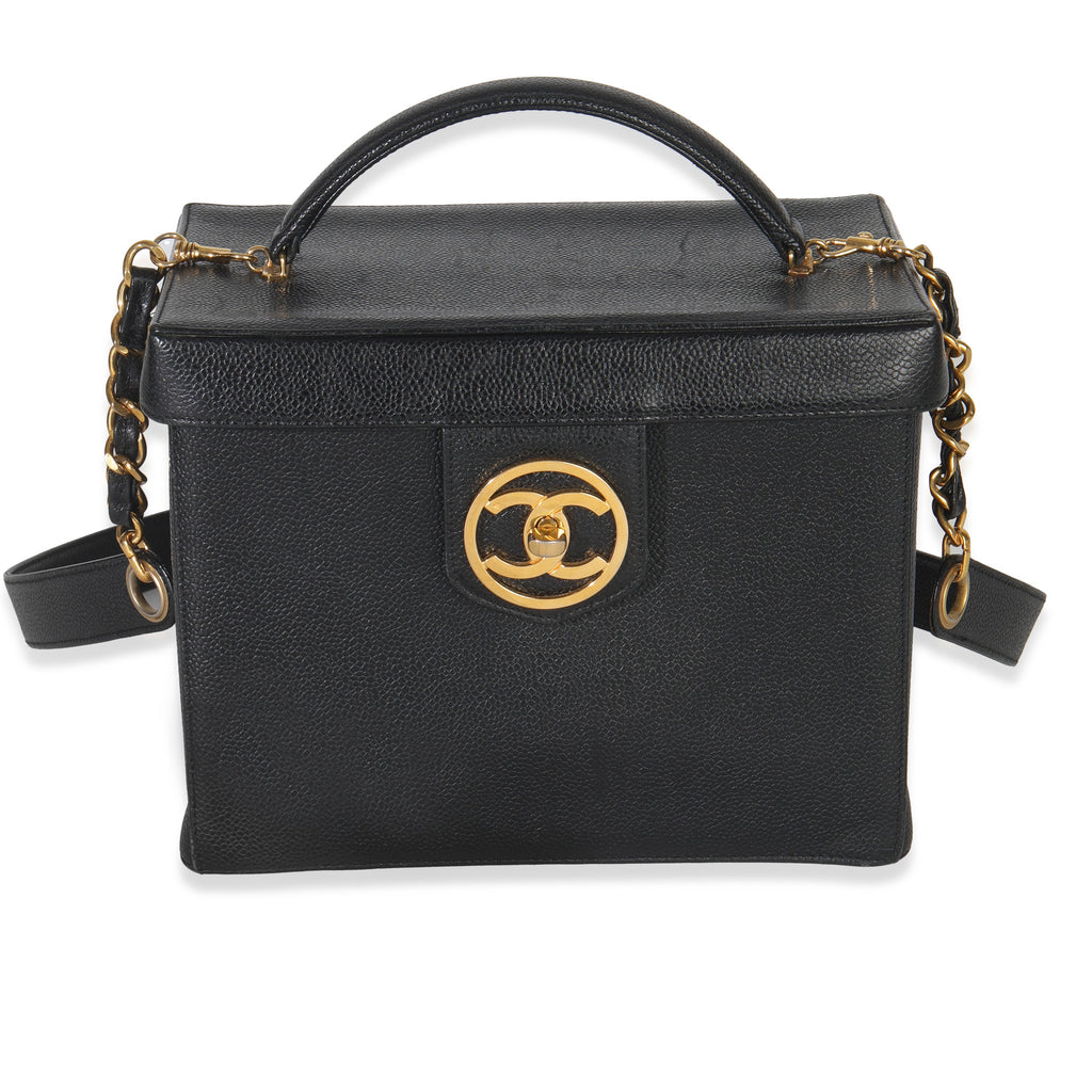 24K Vintage Black Caviar Vanity Box Train Case