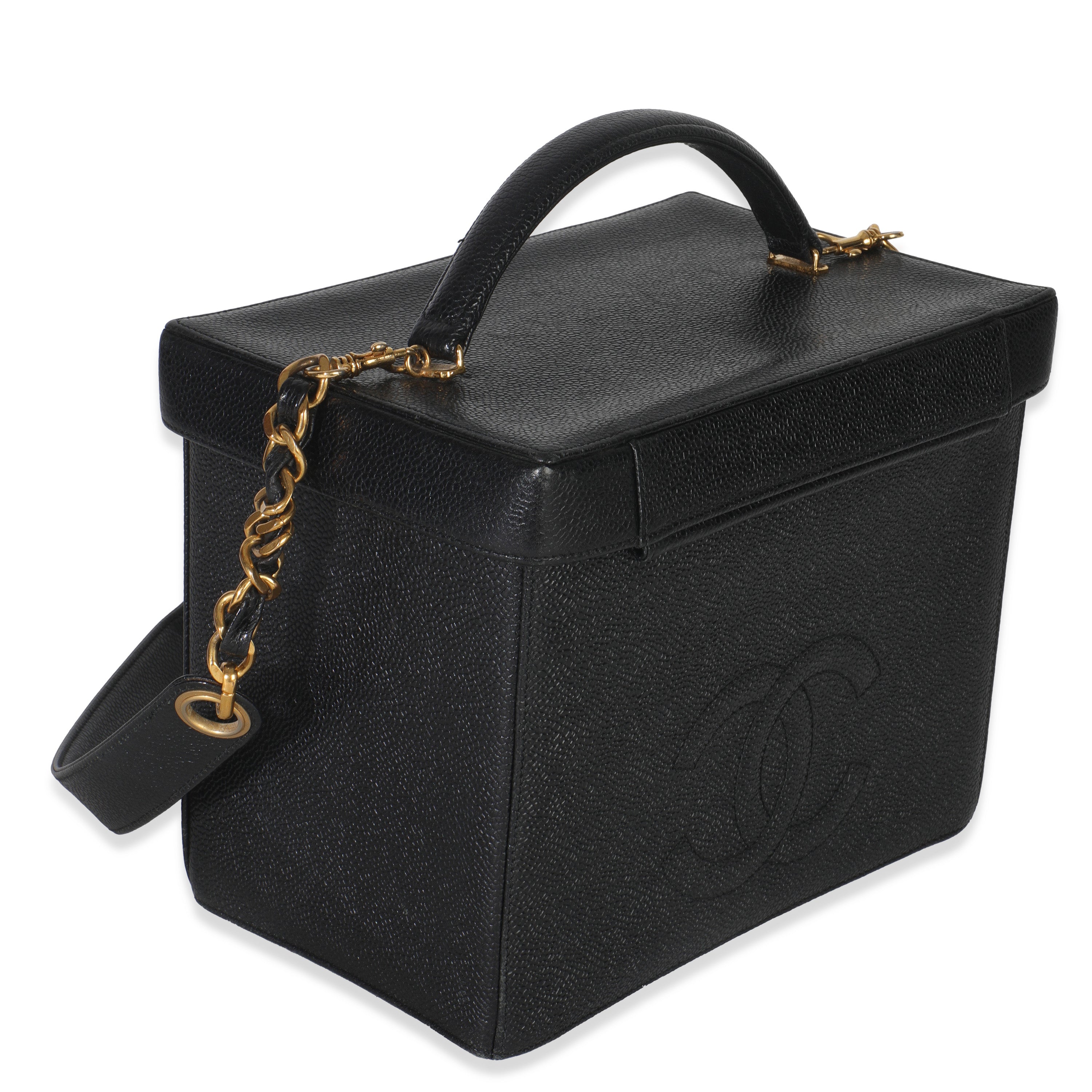 24K Vintage Black Caviar Vanity Box Train Case