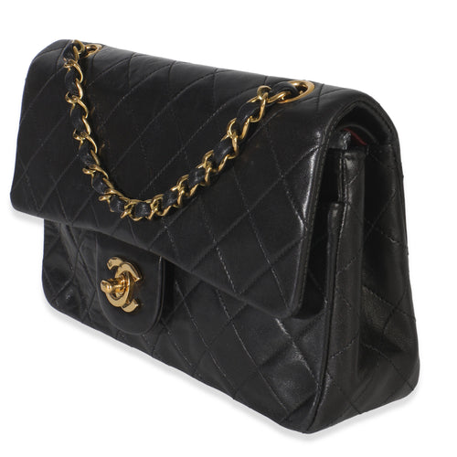 24k Vintage Black Quilted Medium Classic Double Flap Bag