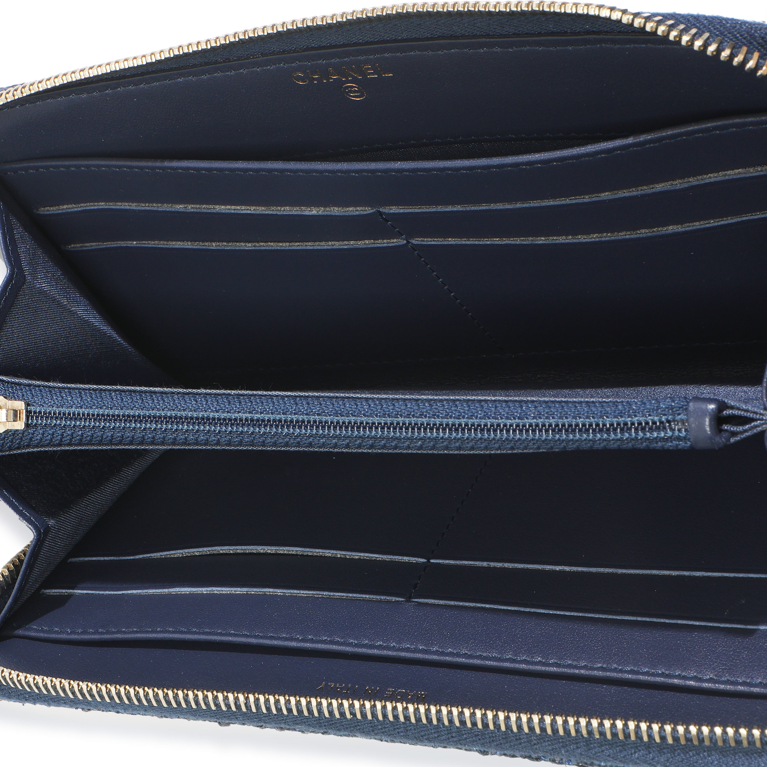 Blue Metallic Lurex Canvas Deauville Zip Around Wallet