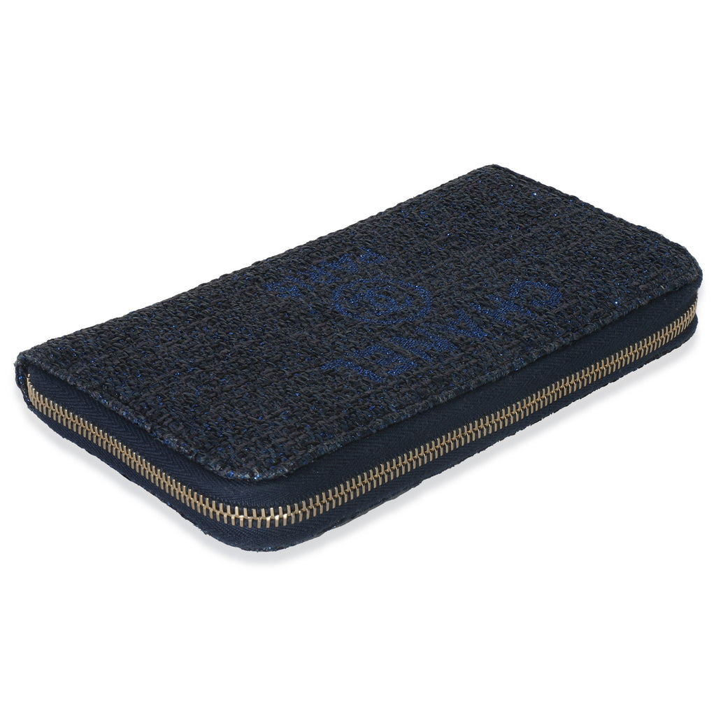 Blue Metallic Lurex Canvas Deauville Zip Around Wallet
