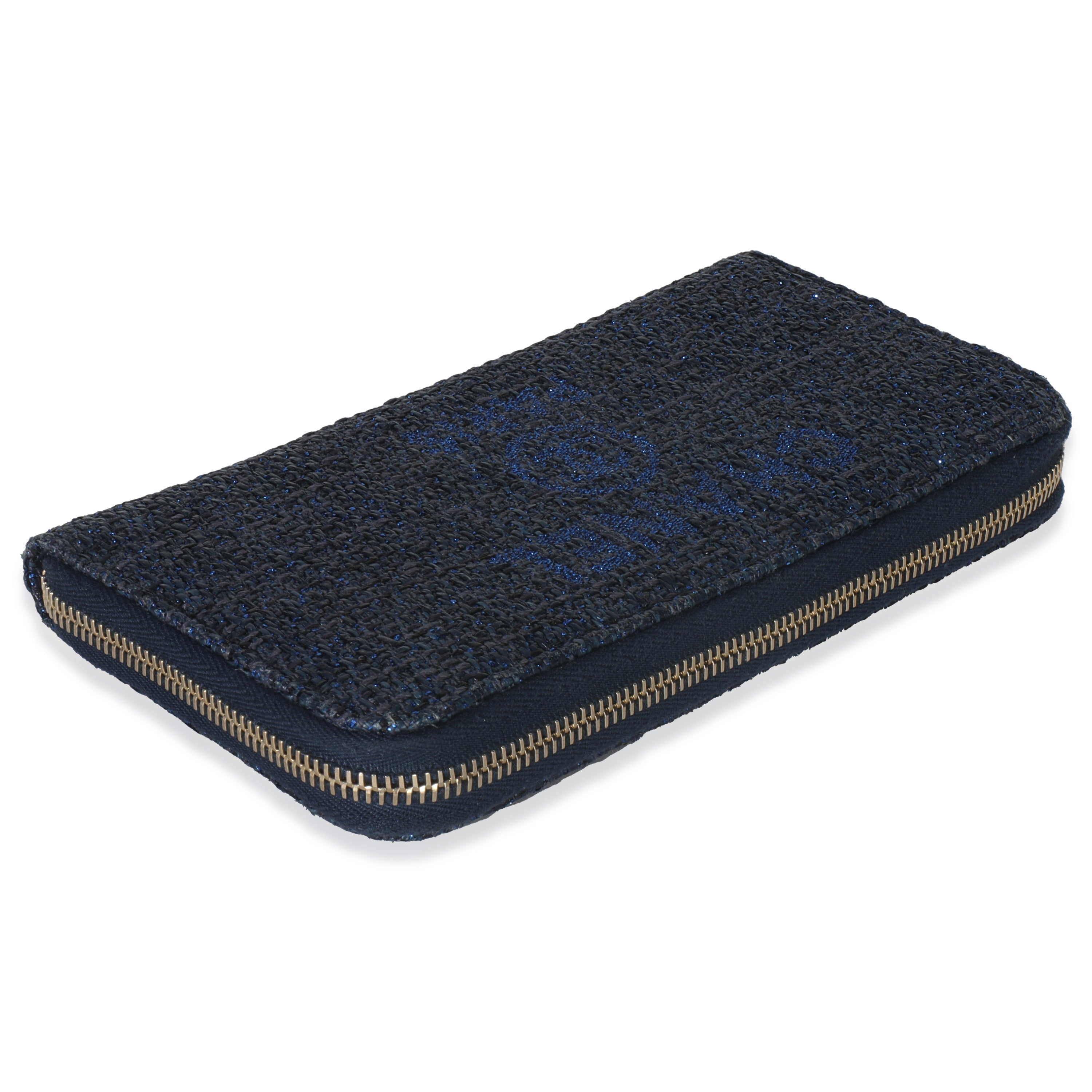 Blue Metallic Lurex Canvas Deauville Zip Around Wallet