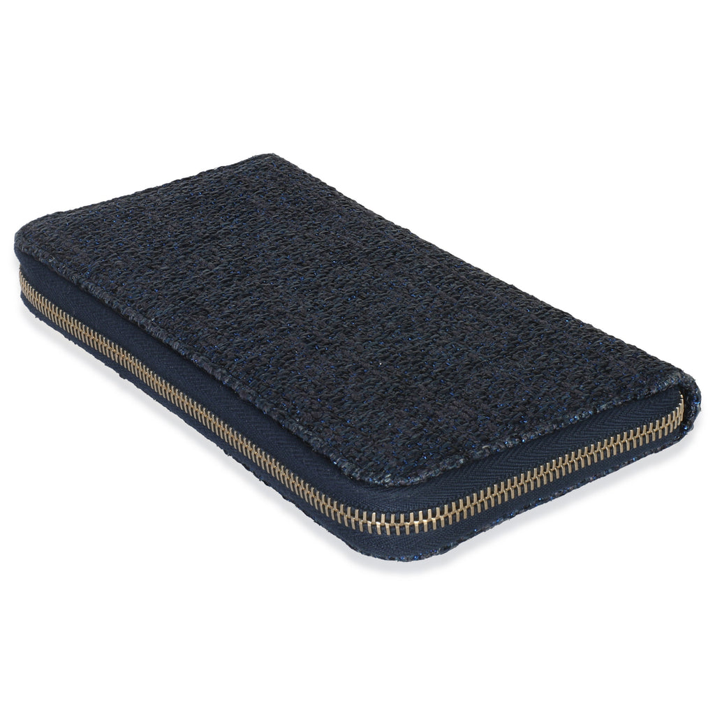 Blue Metallic Lurex Canvas Deauville Zip Around Wallet