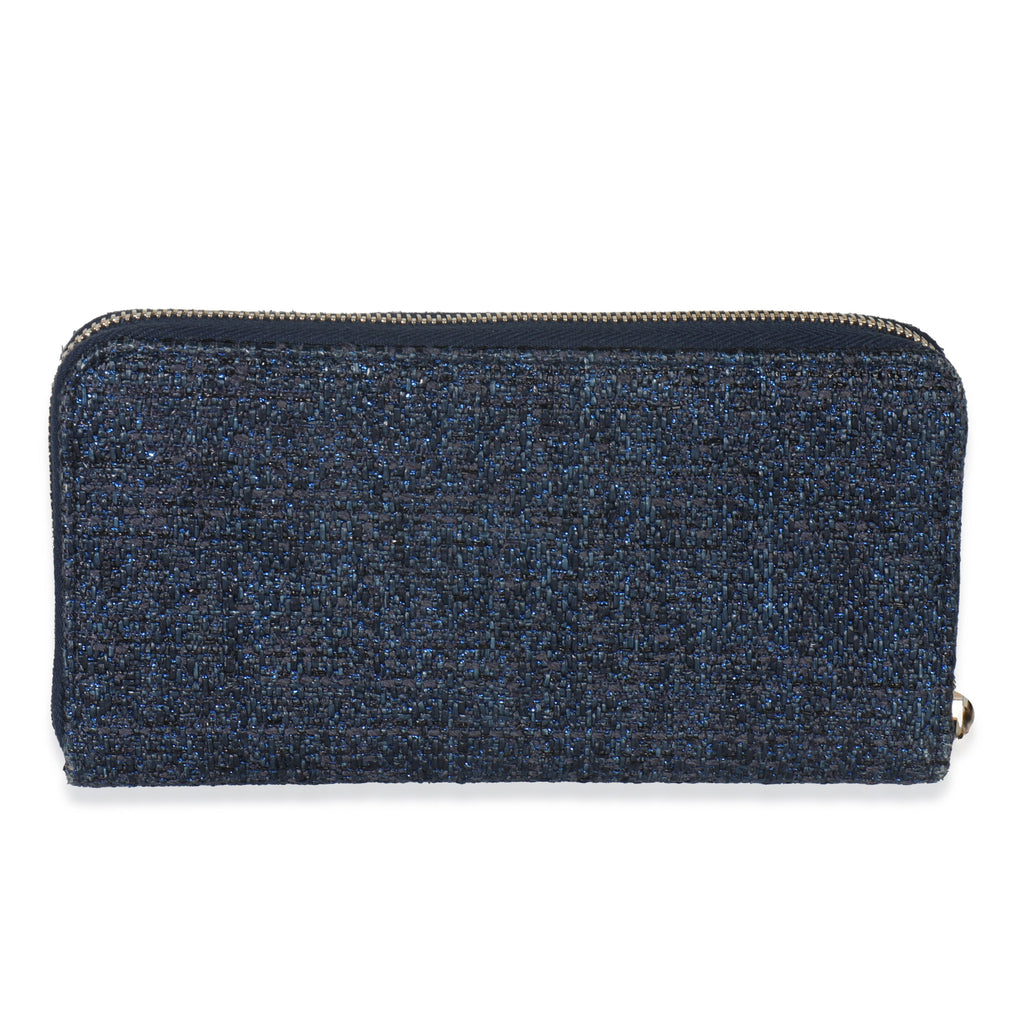 Blue Metallic Lurex Canvas Deauville Zip Around Wallet